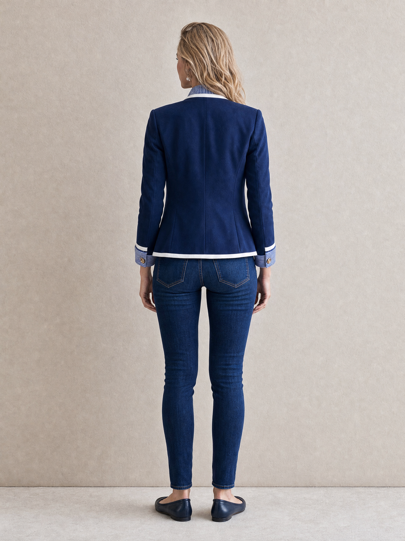 Navy Blue Striped-trim Jacket