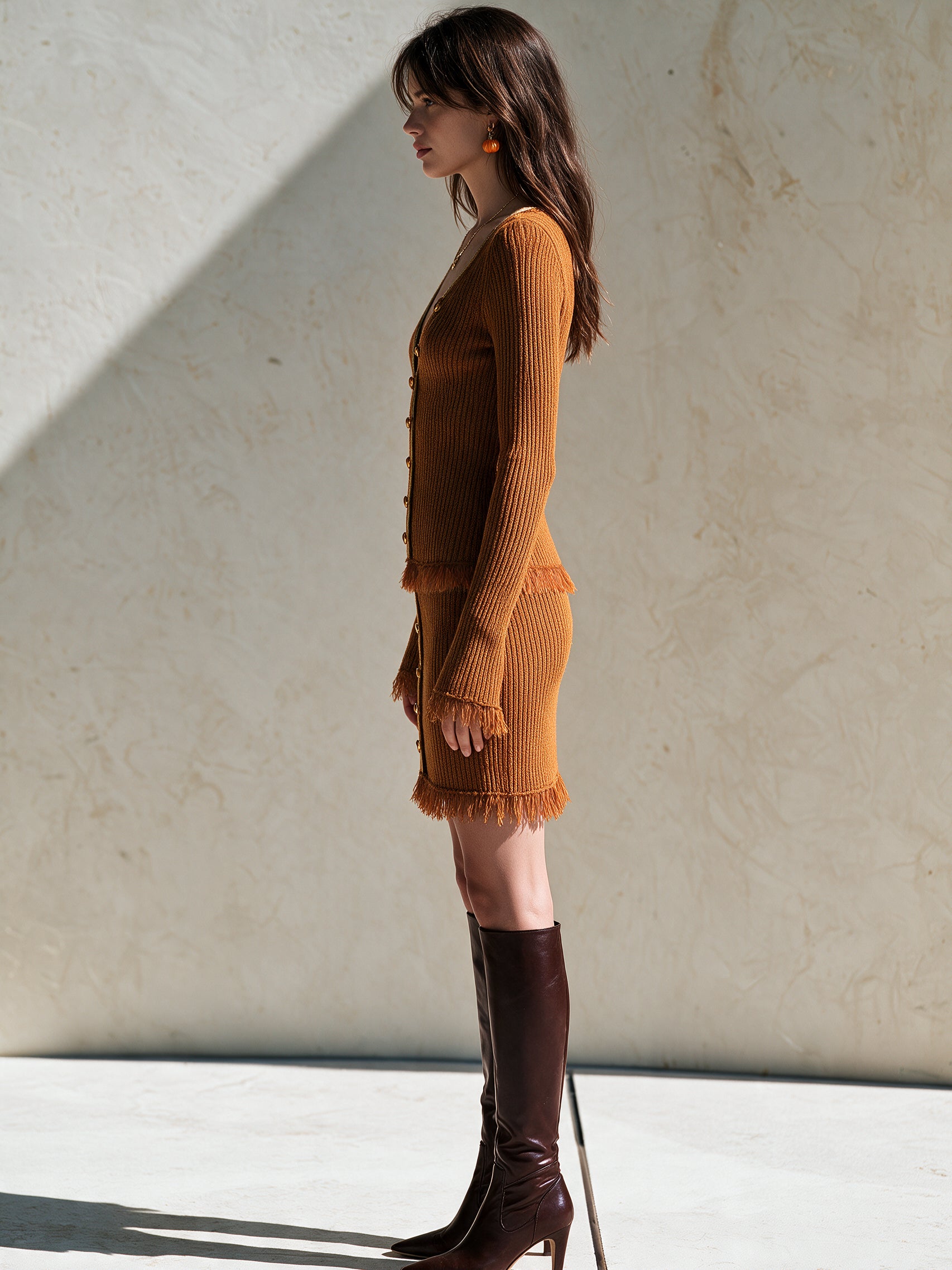 Fringe‑Trim Cardigan & Mini Skirt Set