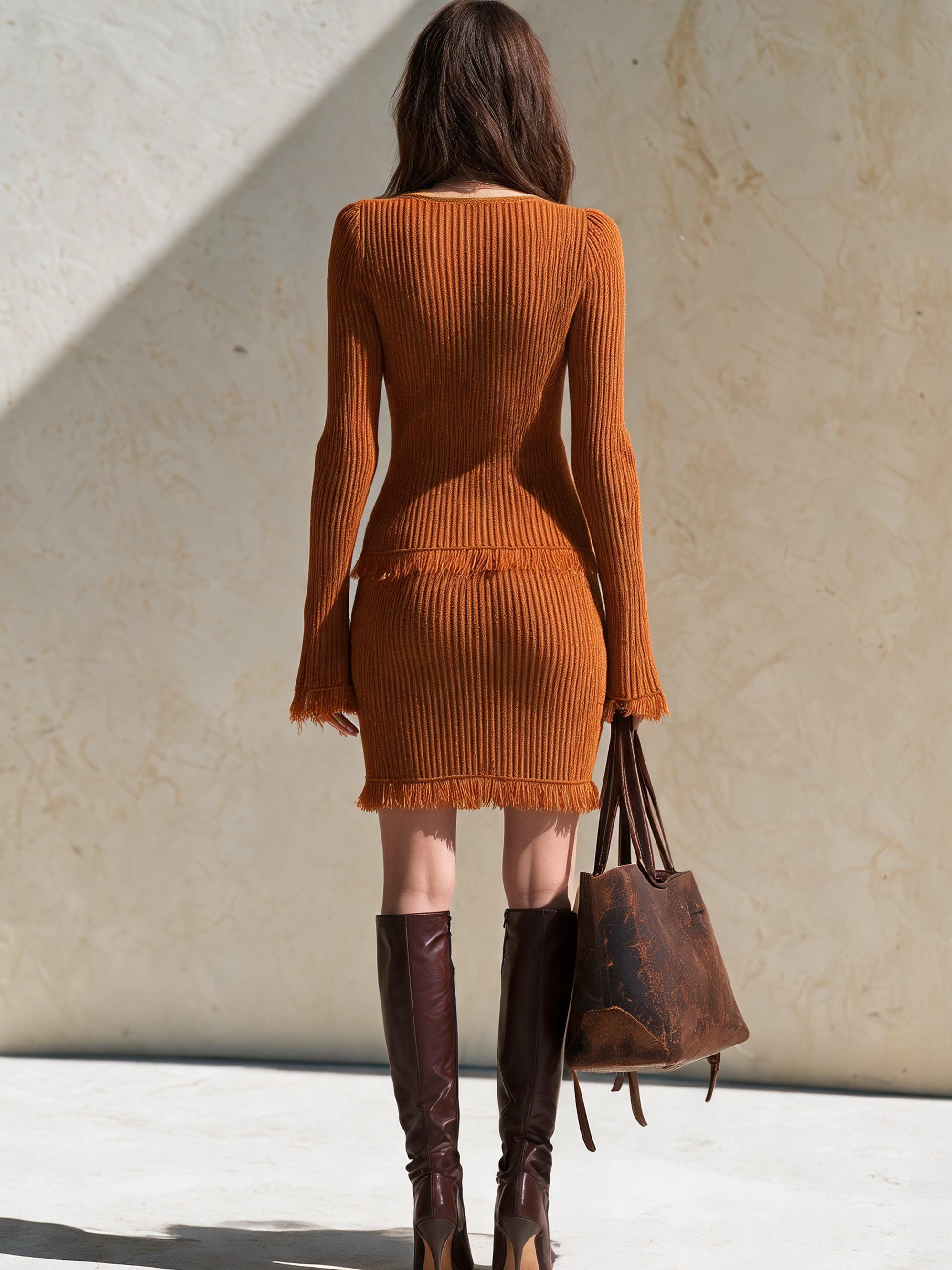 Fringe‑Trim Cardigan & Mini Skirt Set