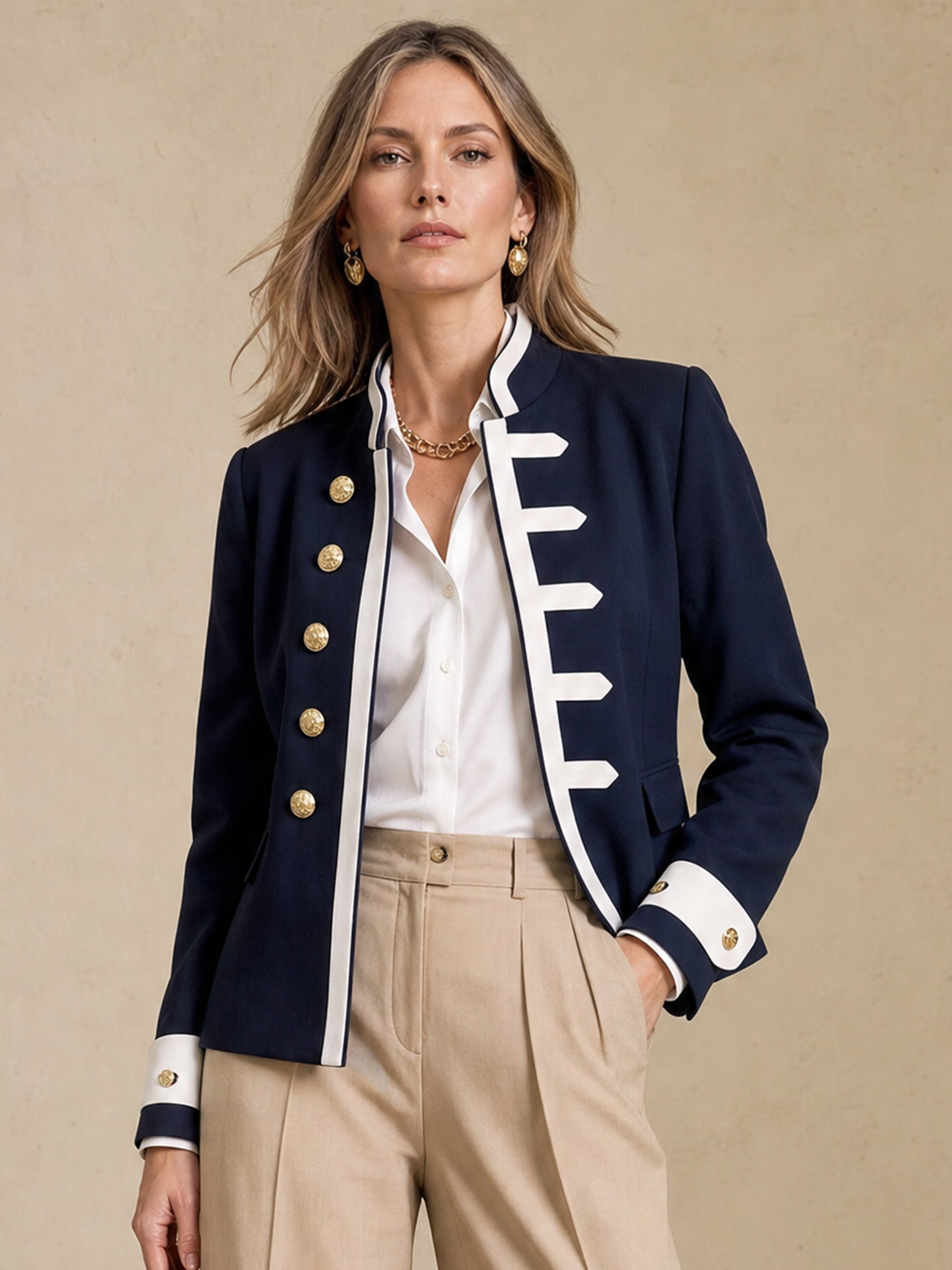 Elegant Navy & Ivory Contrast Napoleon-Inspired Jacket