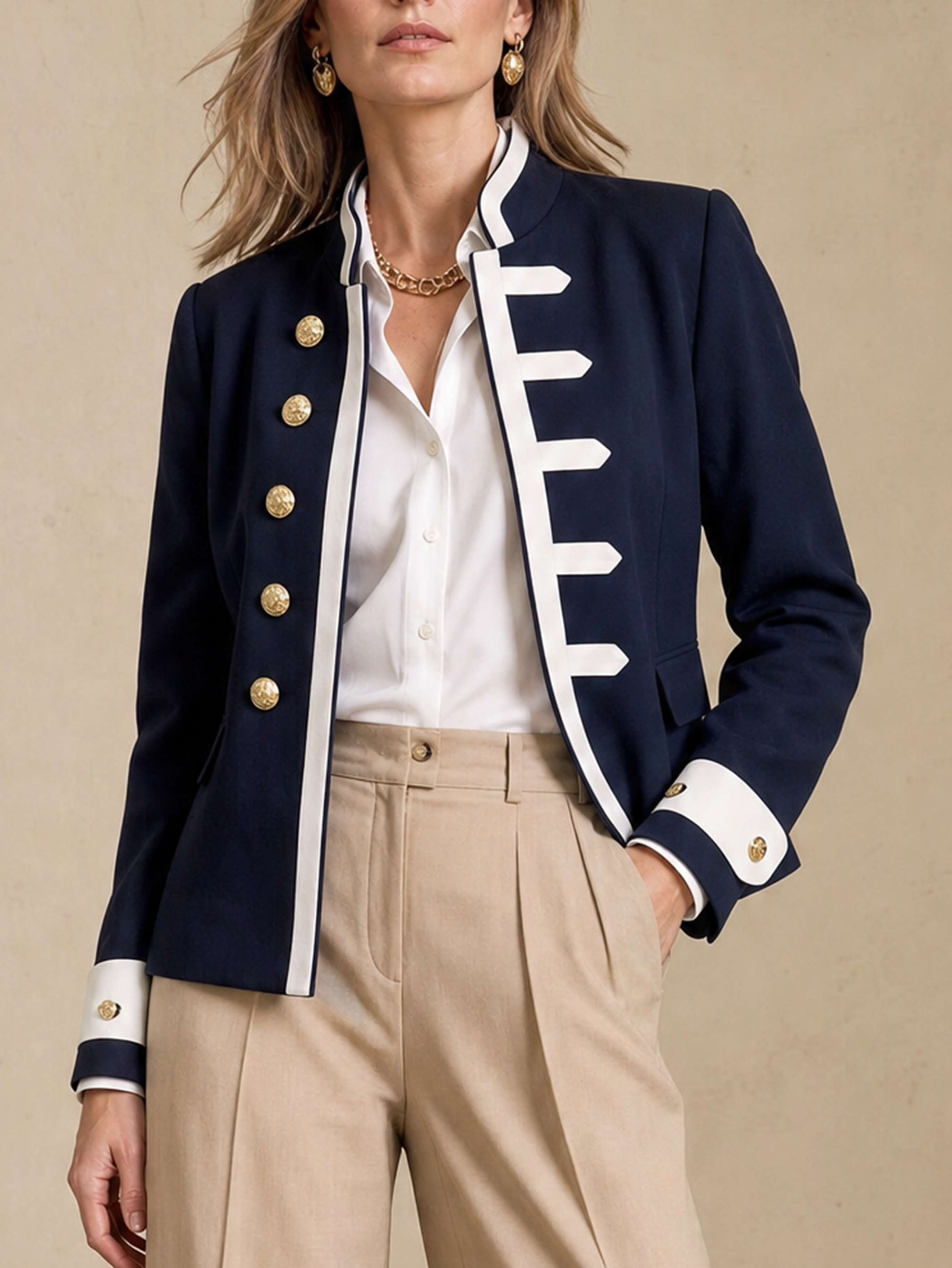 Elegant Navy & Ivory Contrast Napoleon-Inspired Jacket