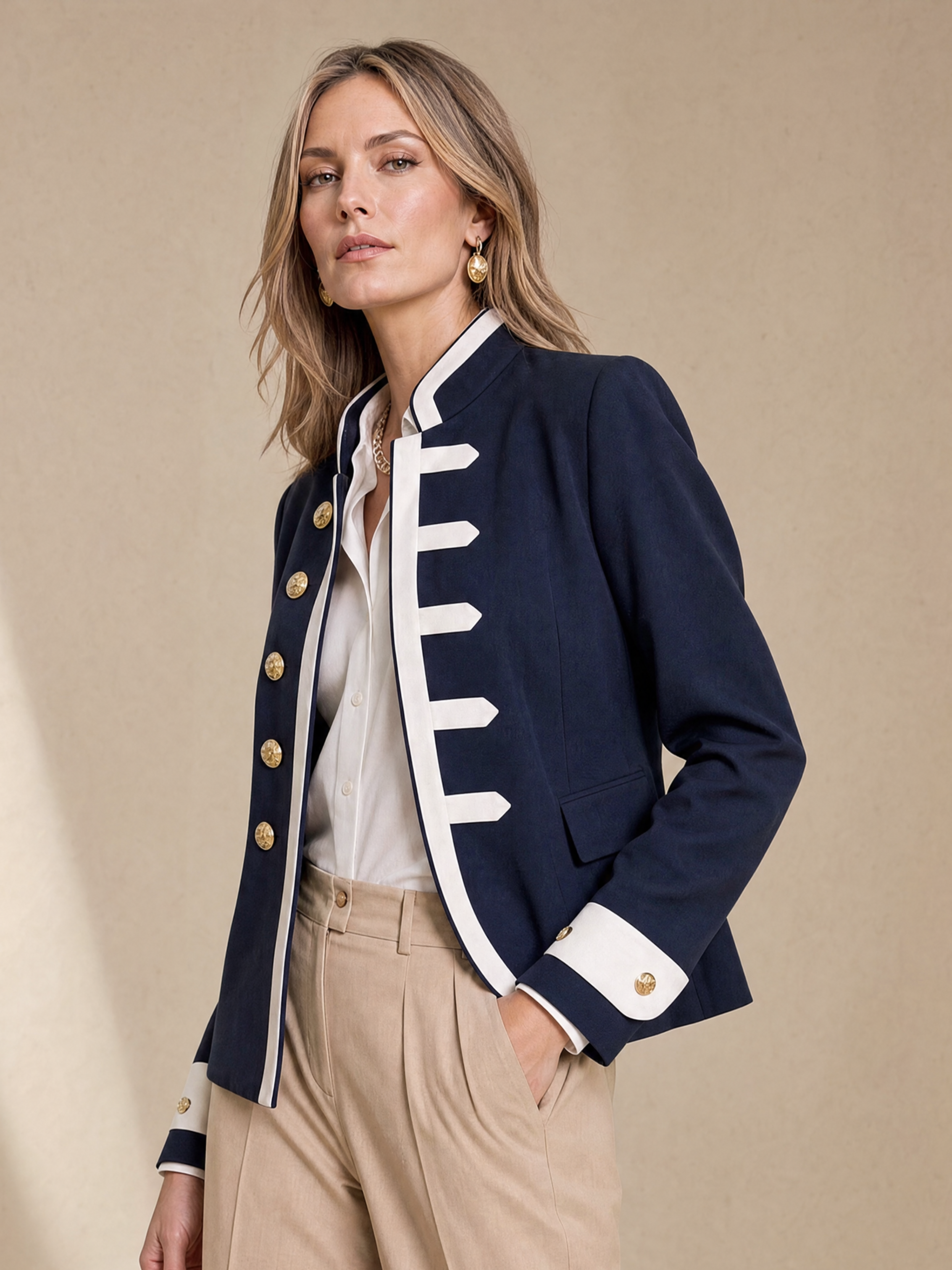 Elegant Navy & Ivory Contrast Napoleon-Inspired Jacket