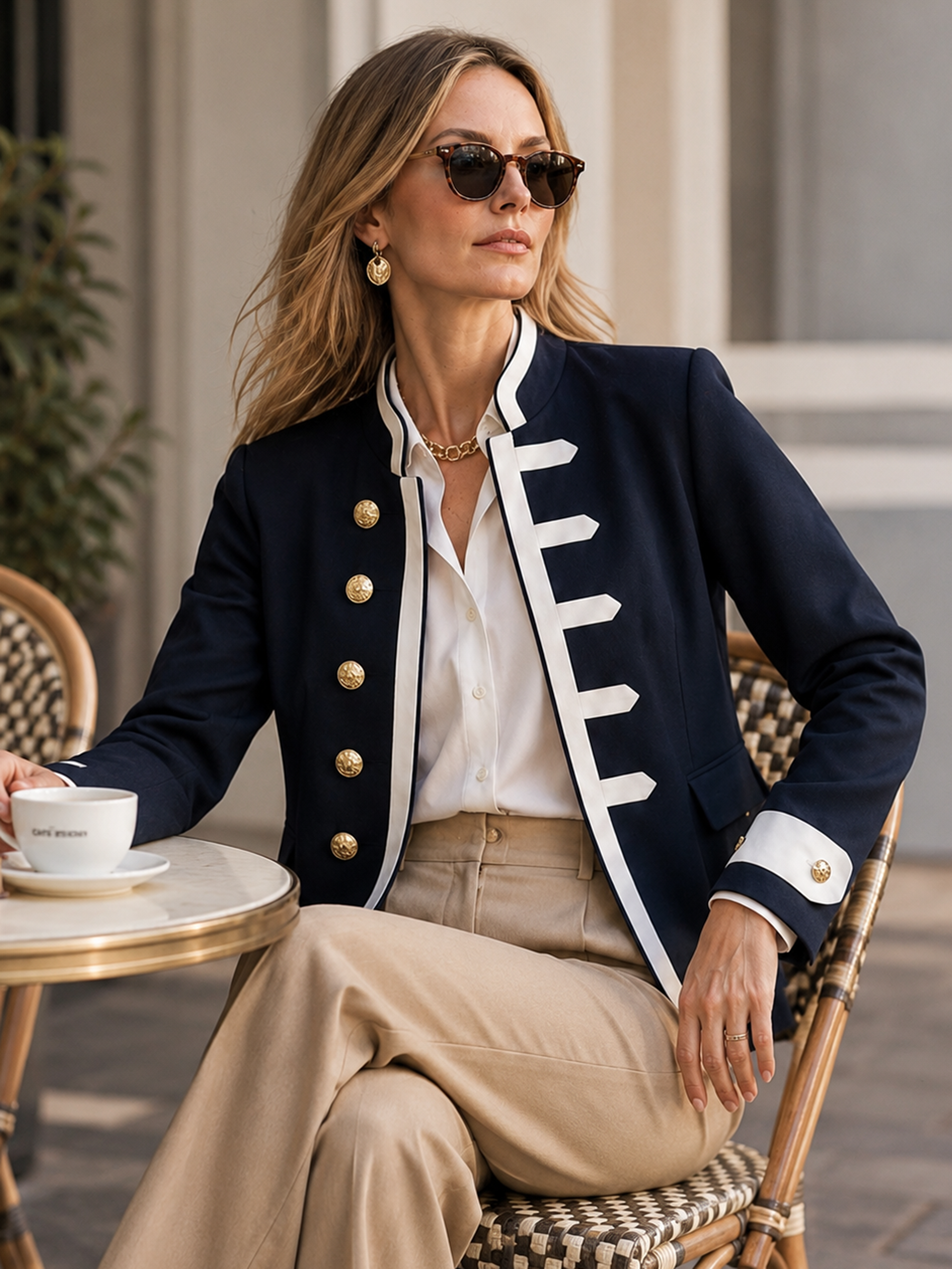 Elegant Navy & Ivory Contrast Napoleon-Inspired Jacket