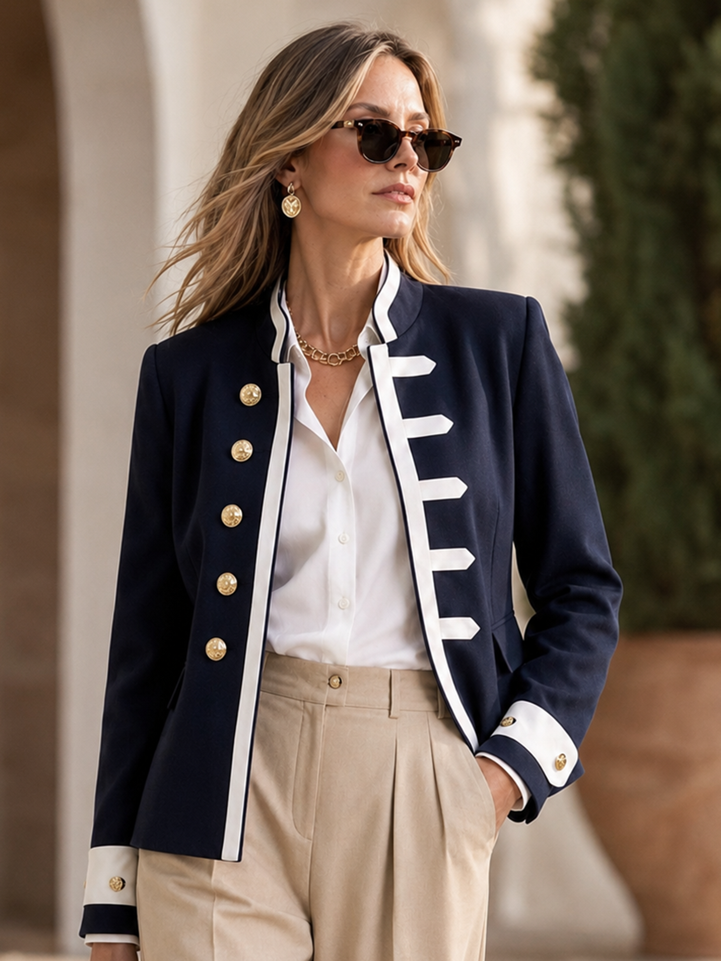 Elegant Navy & Ivory Contrast Napoleon-Inspired Jacket