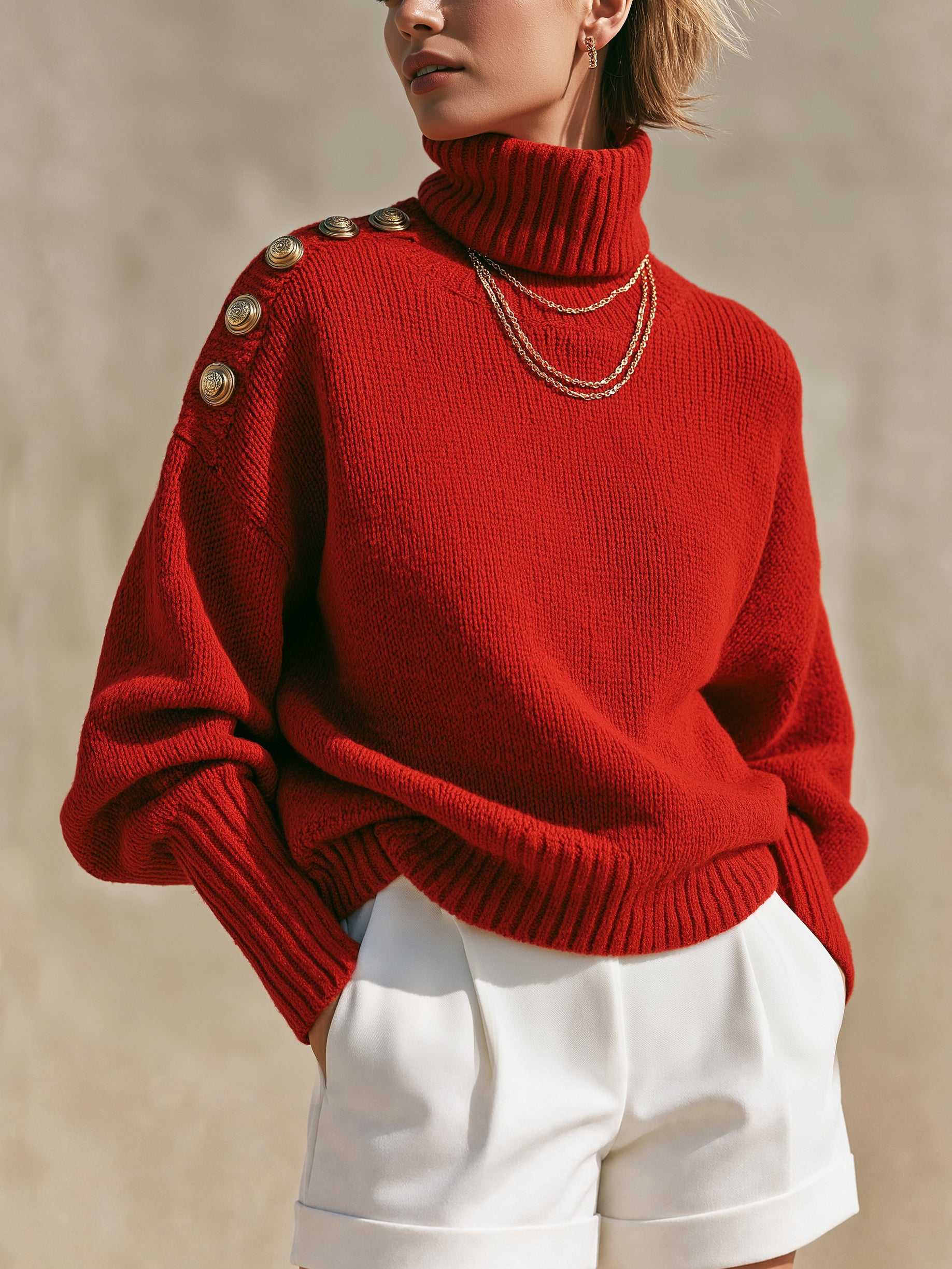Oversized Turtleneck Knit Sweater Pullover
