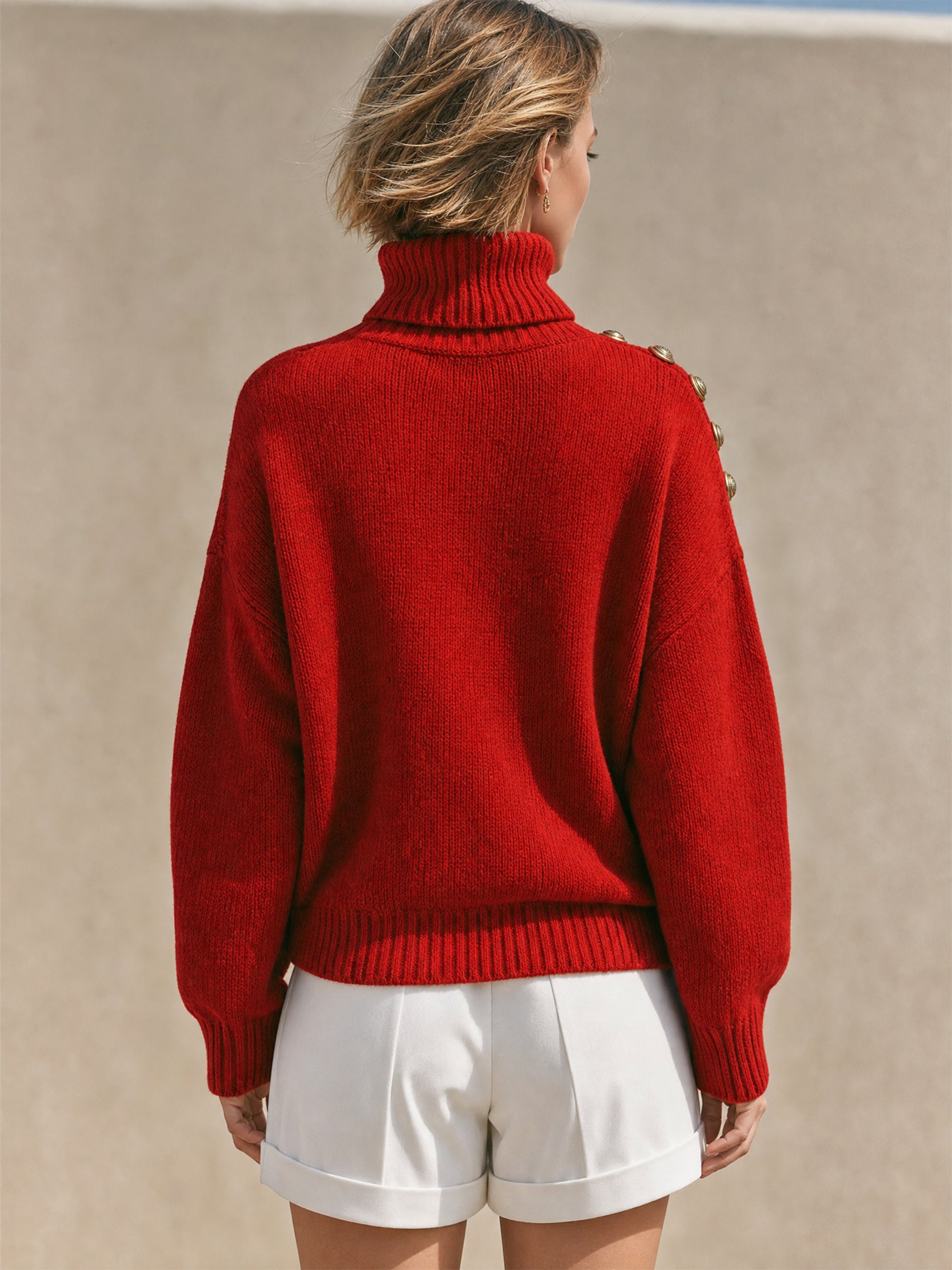 Oversized Turtleneck Knit Sweater Pullover