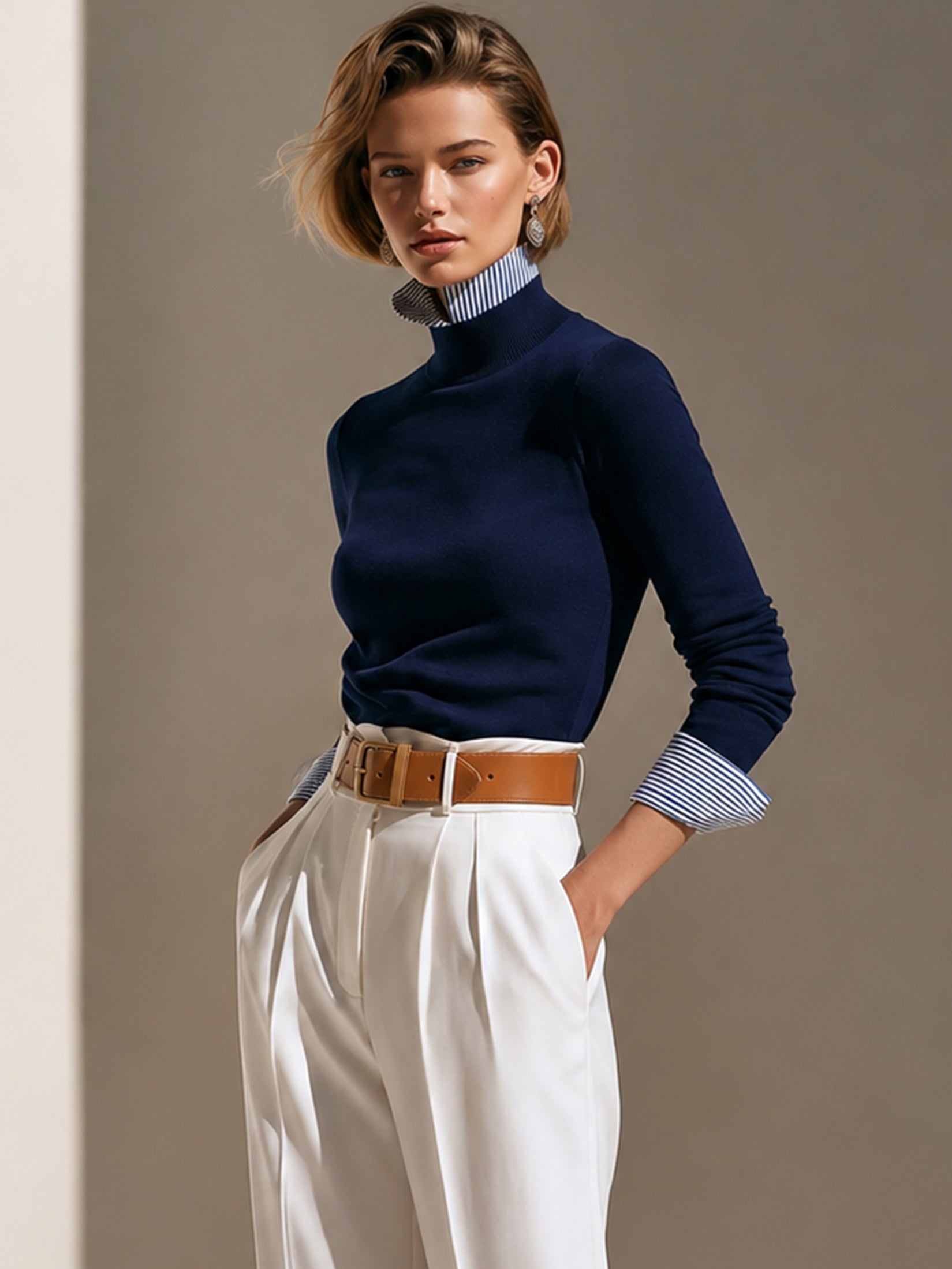 Mock‑Neck Faux‑Layer Knit Sweater