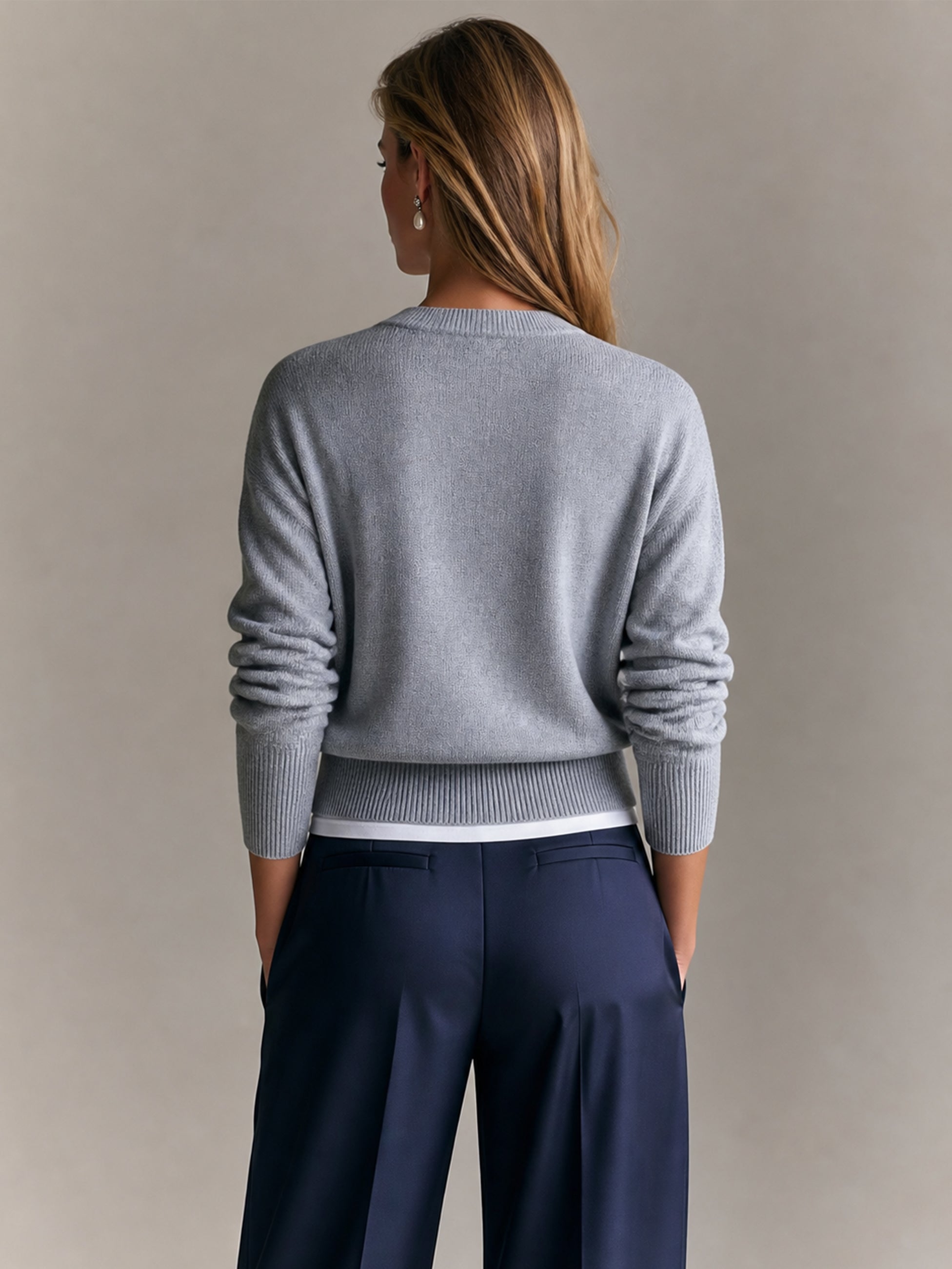Heather‑Grey Faux‑Layer V‑Neck Knit Pullover