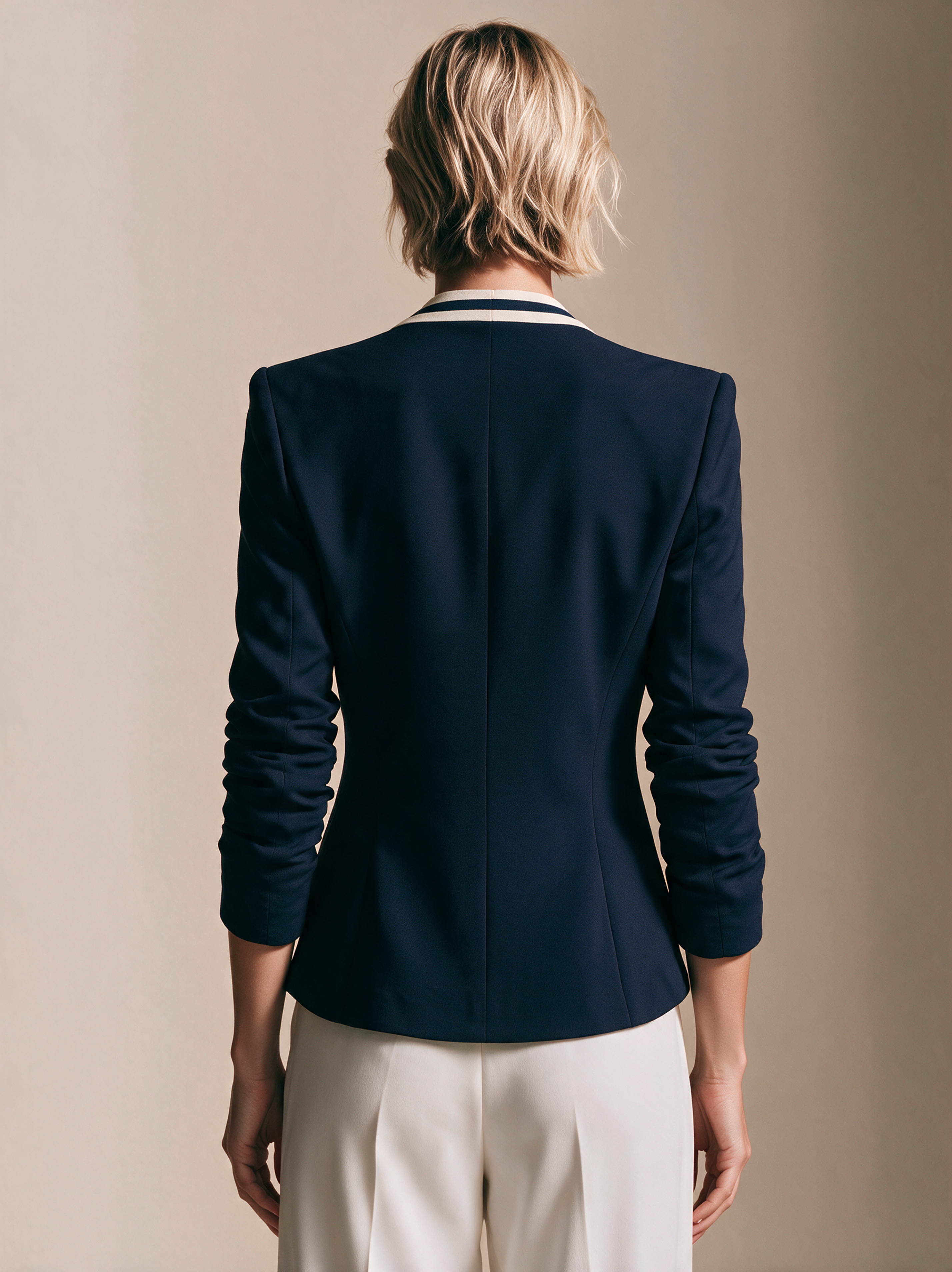 Elegant Navy & Ivory Stripe Contrast Blazer