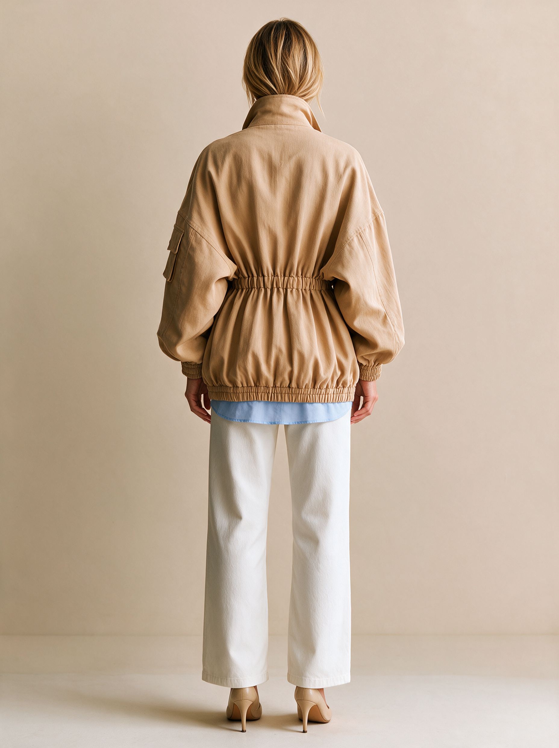 Elegant Brown Multi-pocket Jacket With A Stand-up Collar