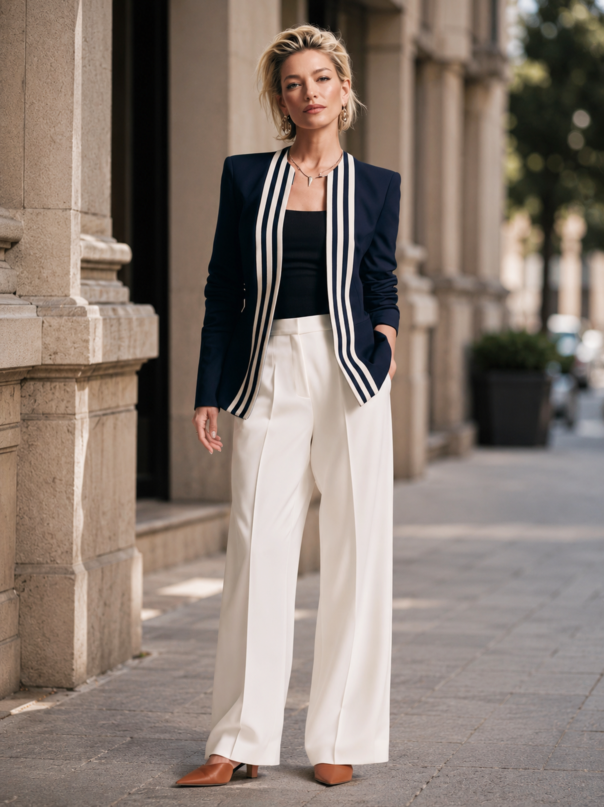 Elegant White Tailored Wide-Leg Trousers