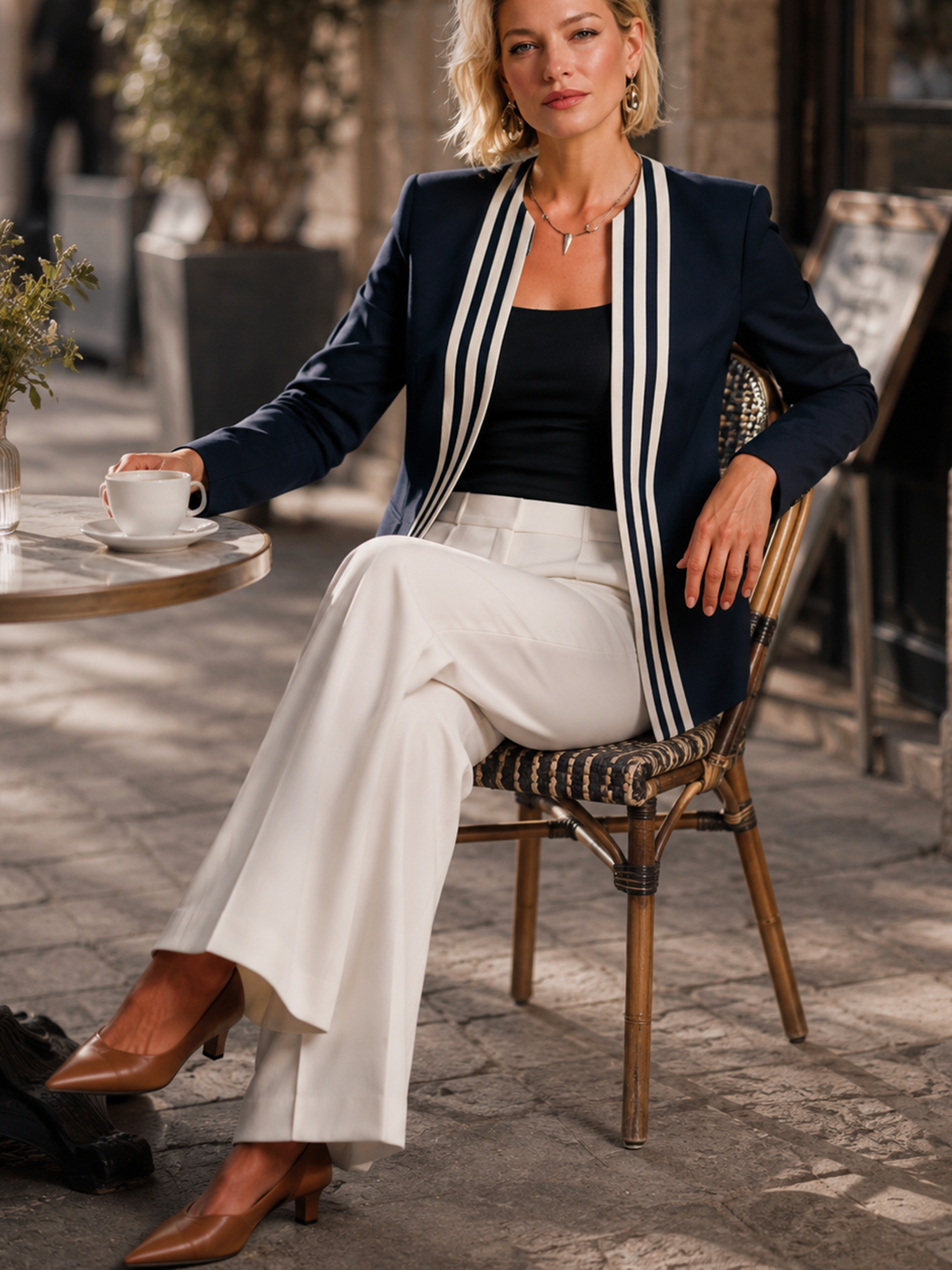 Elegant White Tailored Wide-Leg Trousers