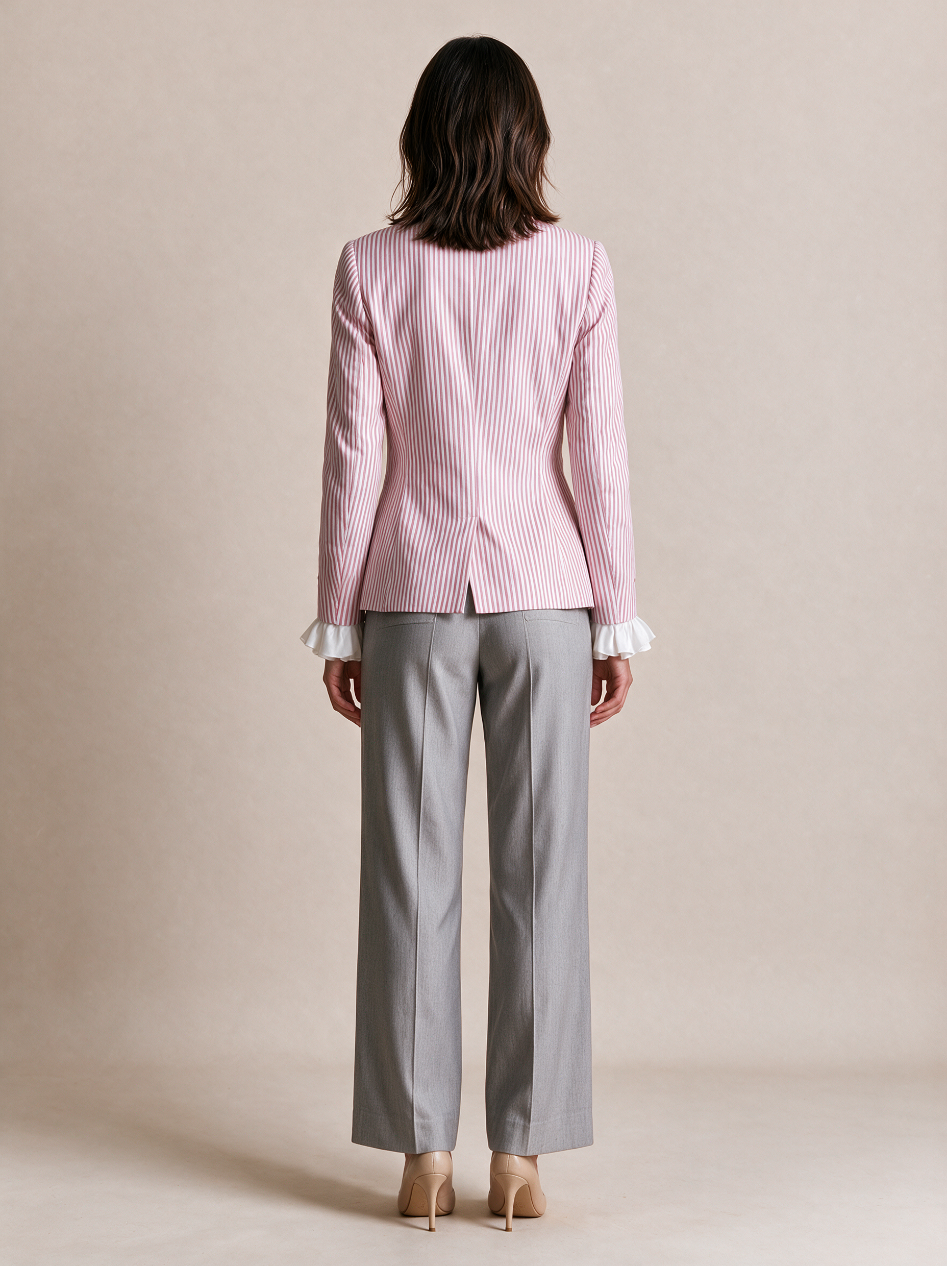Elegant Pink And White Striped Blazer