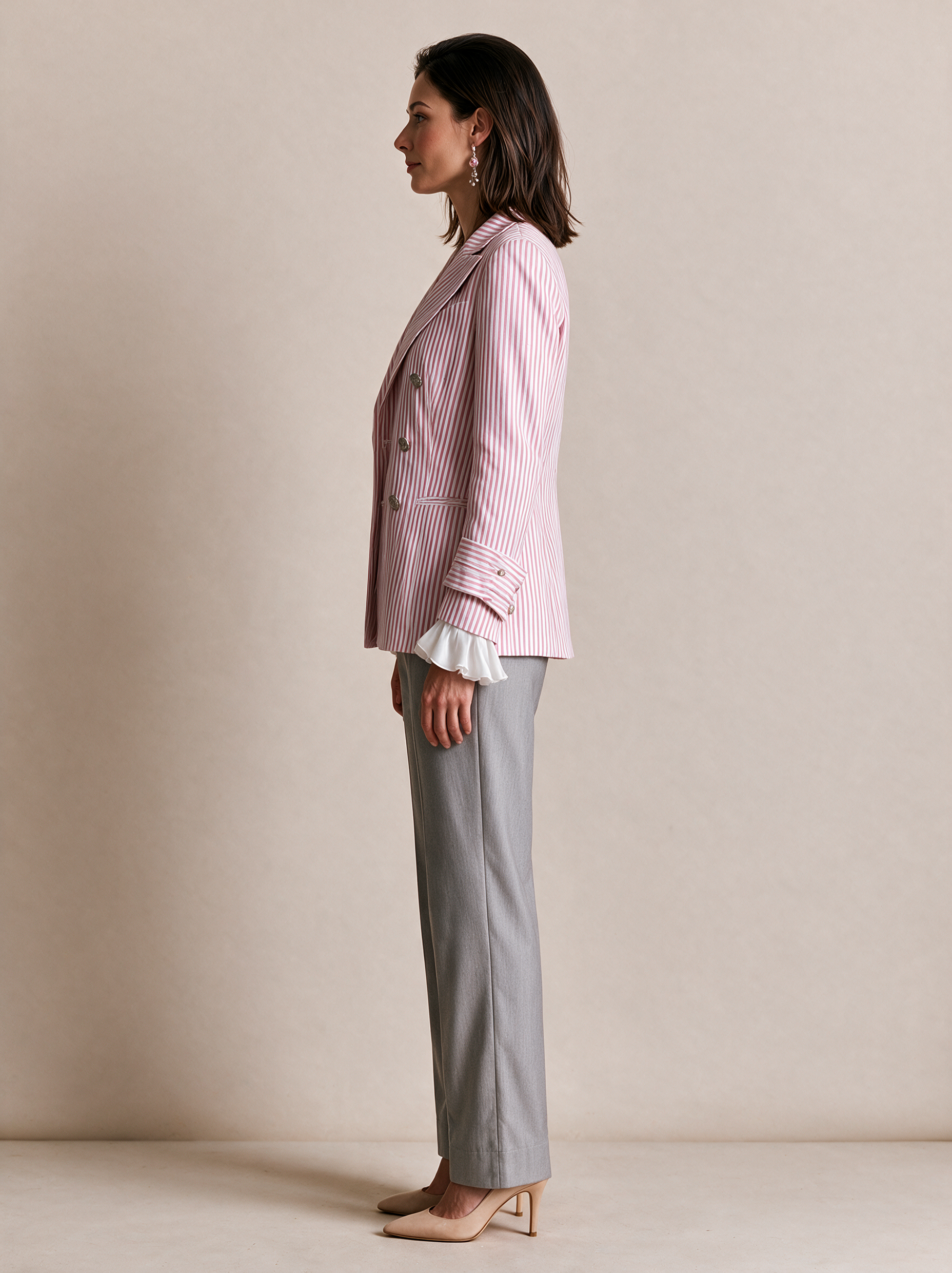 Elegant Pink And White Striped Blazer