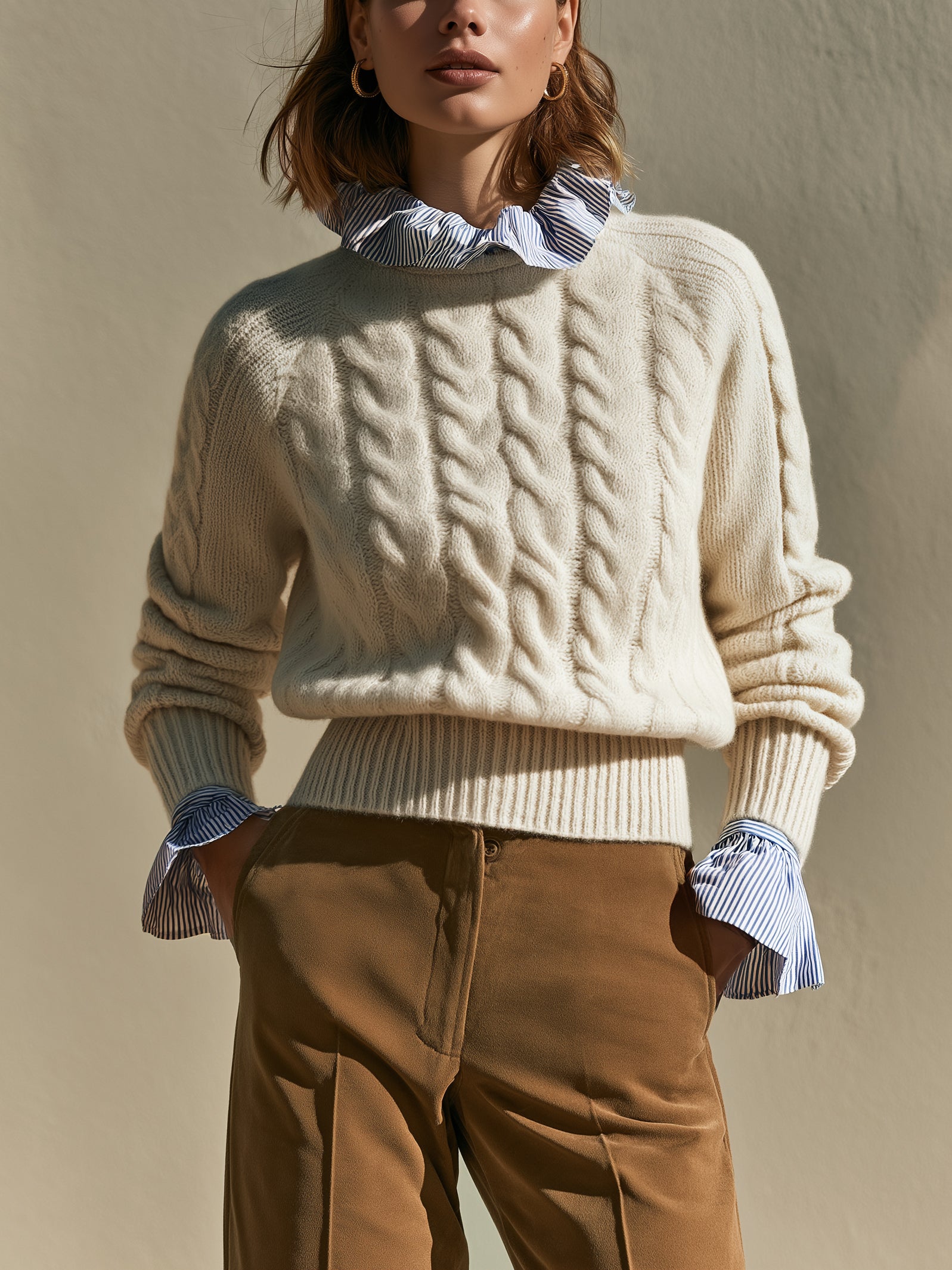 Cable‑Knit Faux‑Layer Sweater Pullover
