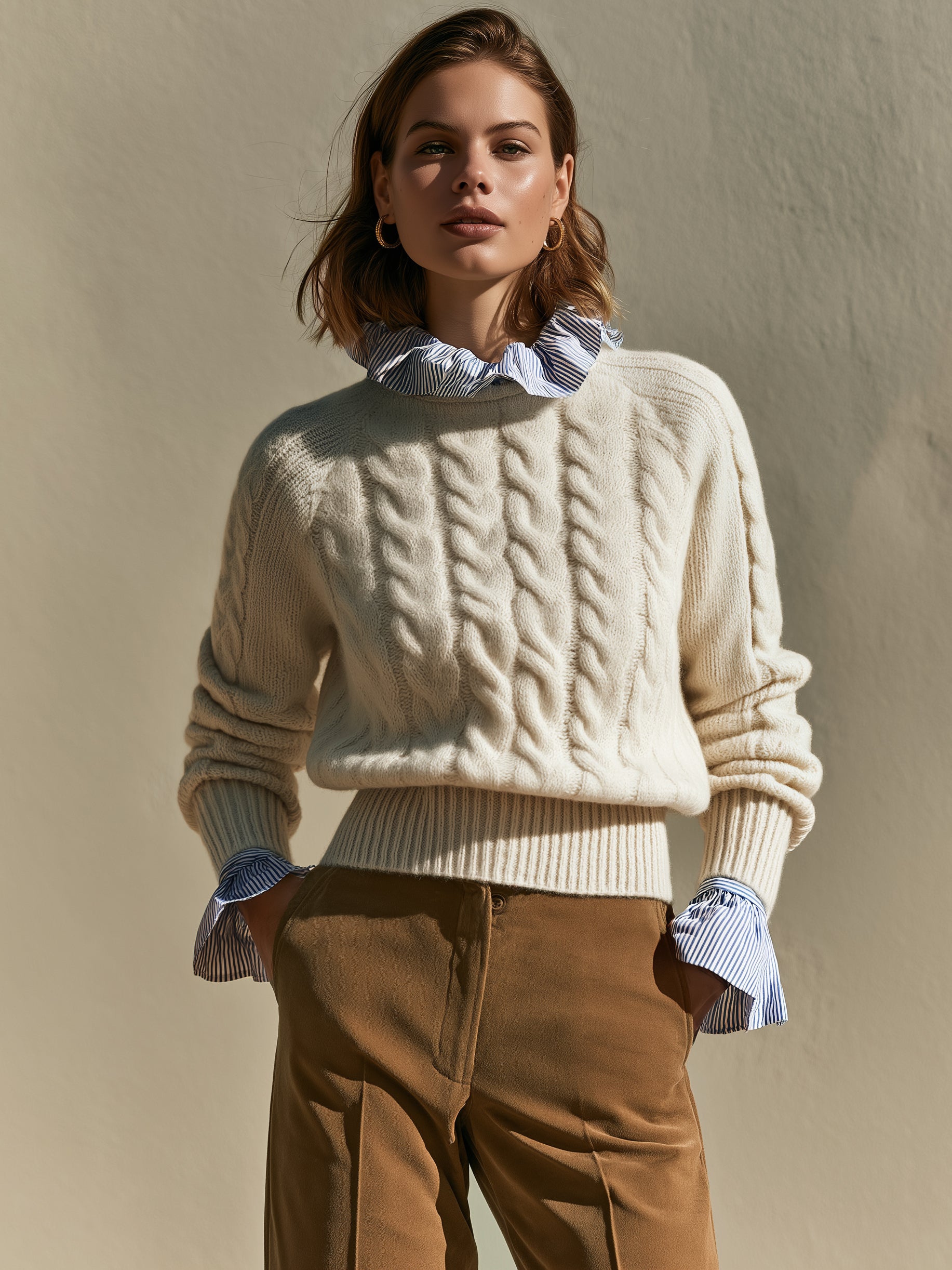 Cable‑Knit Faux‑Layer Sweater Pullover