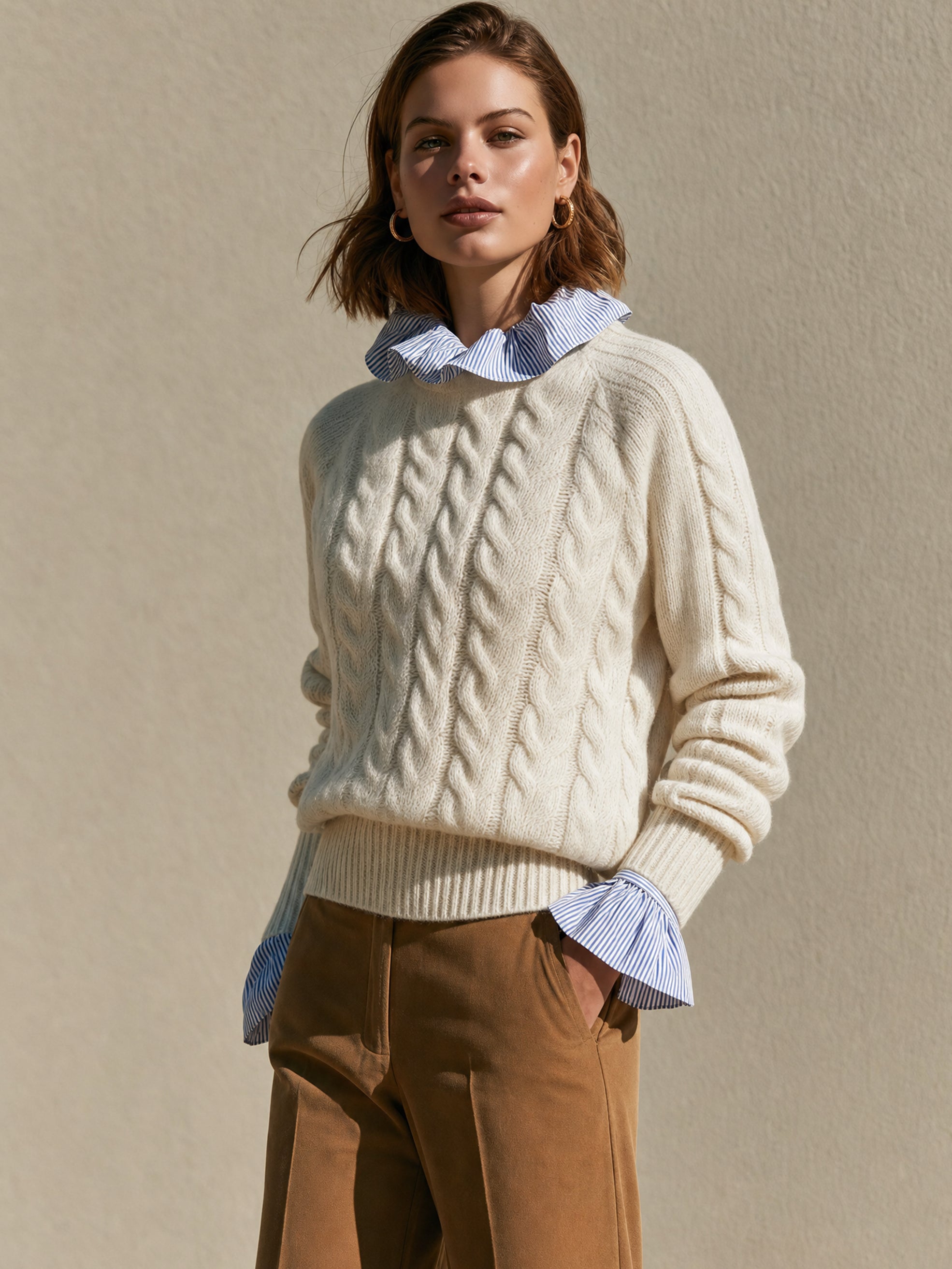 Cable‑Knit Faux‑Layer Sweater Pullover