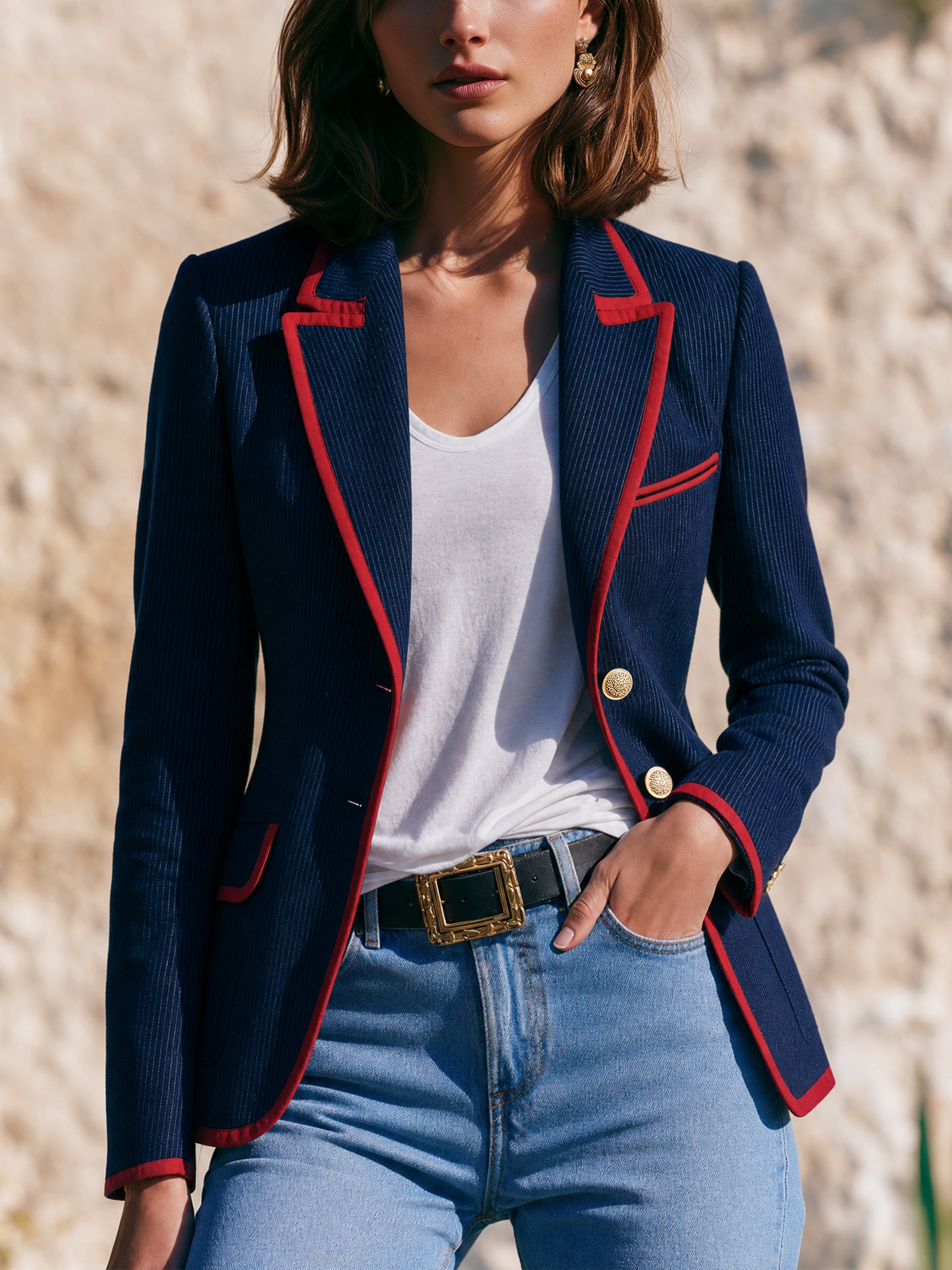 Navy Pinstripe Tailored Blazer Jacket