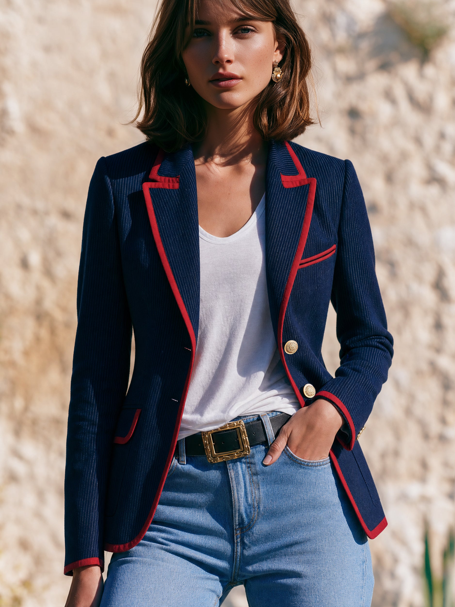 Navy Pinstripe Tailored Blazer Jacket