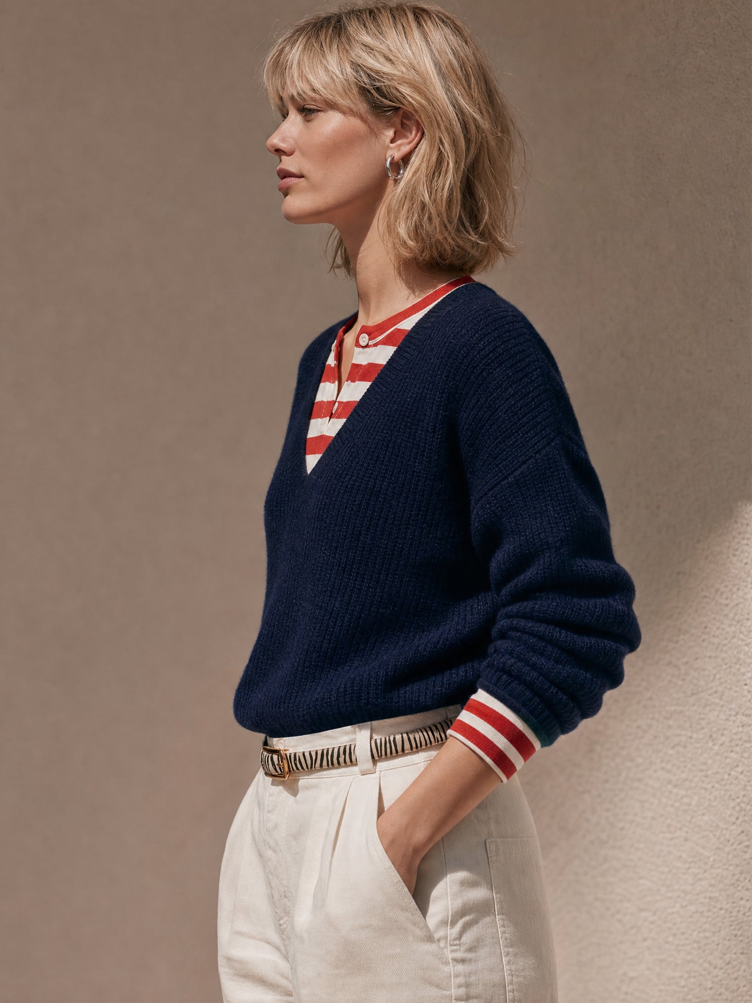 V‑Neck Faux Two‑Piece Knit Sweater