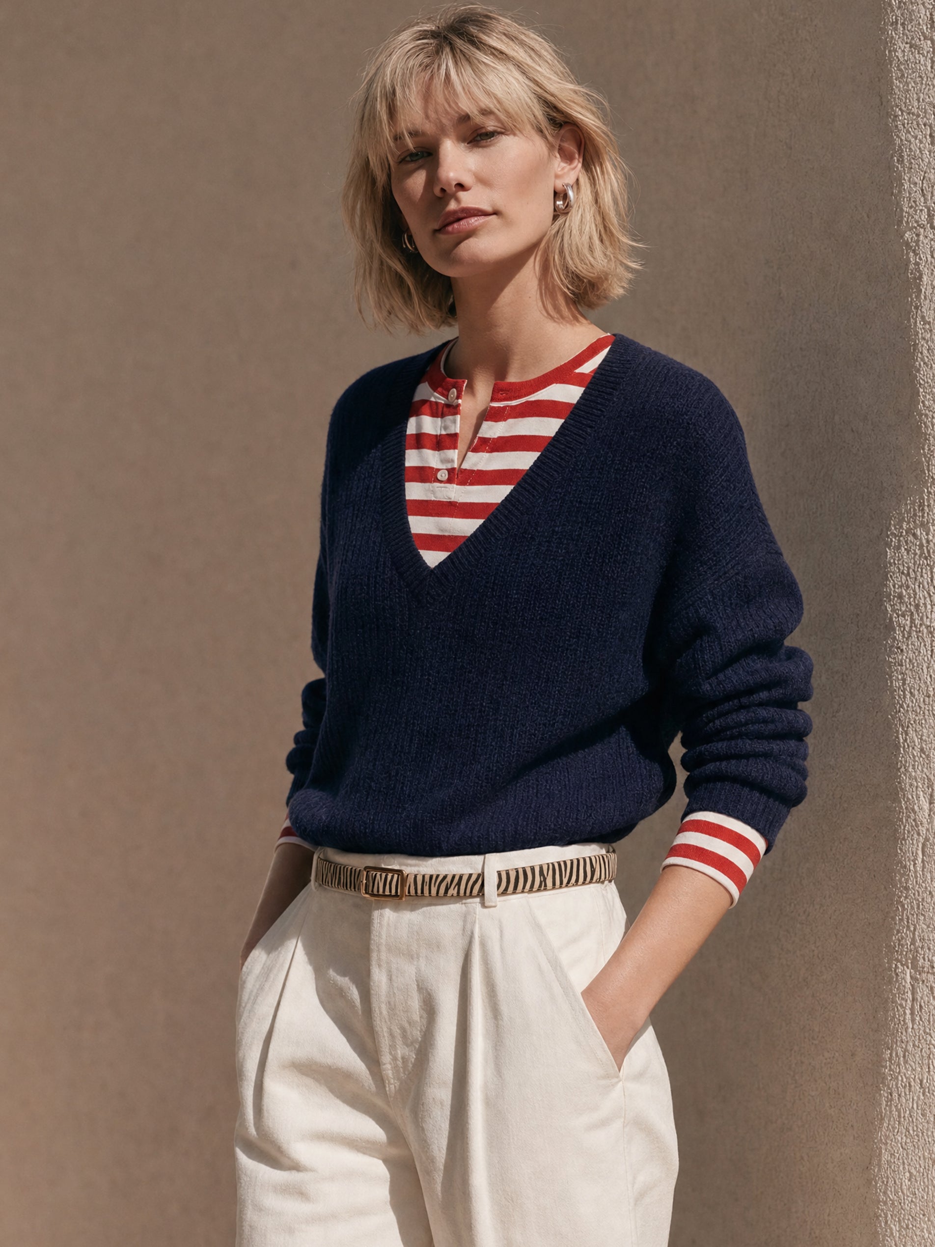 V‑Neck Faux Two‑Piece Knit Sweater