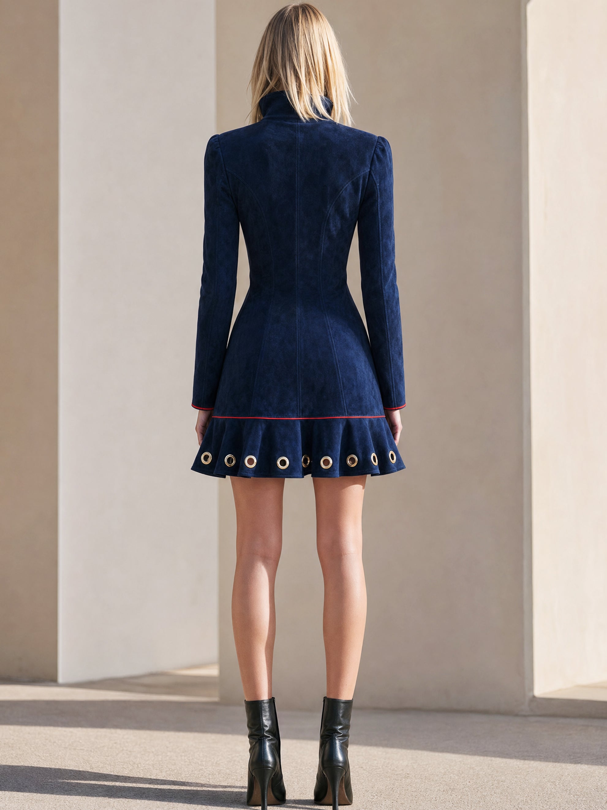 Suede‑Effect Stand Collar Mini Dress