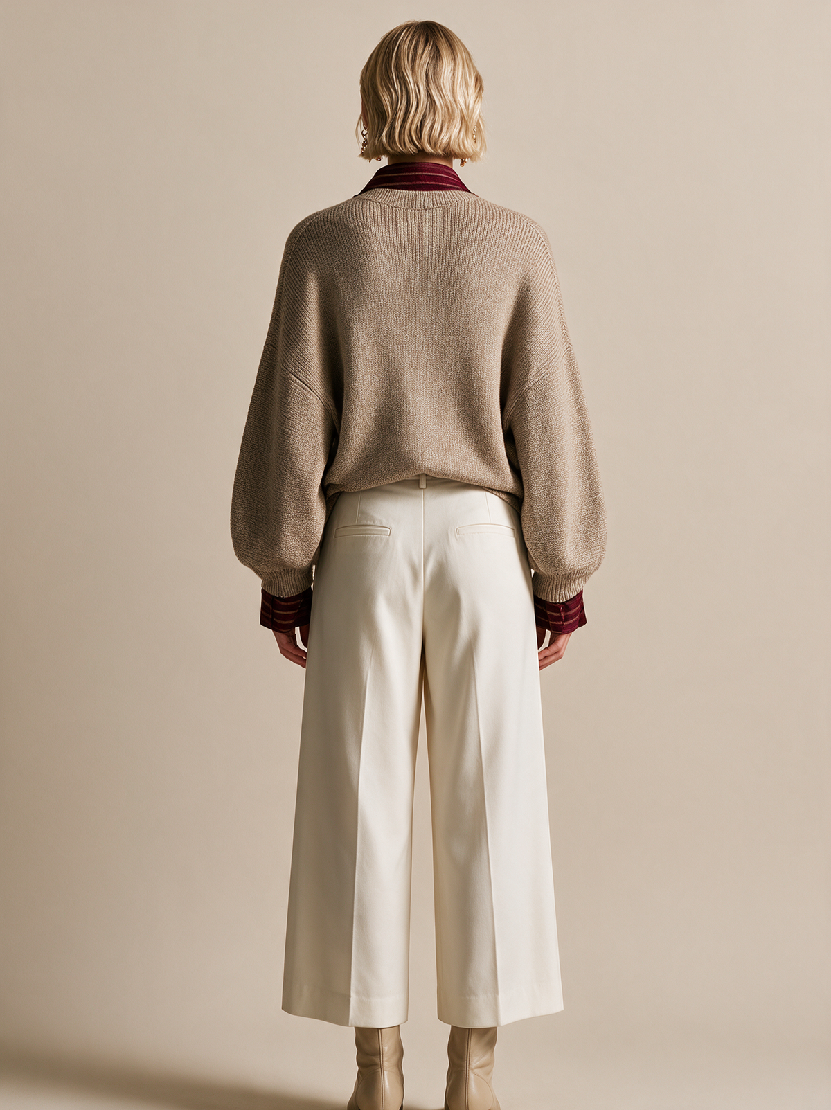 Beige Oversized Knit Poncho Sweater With Chest Pocket