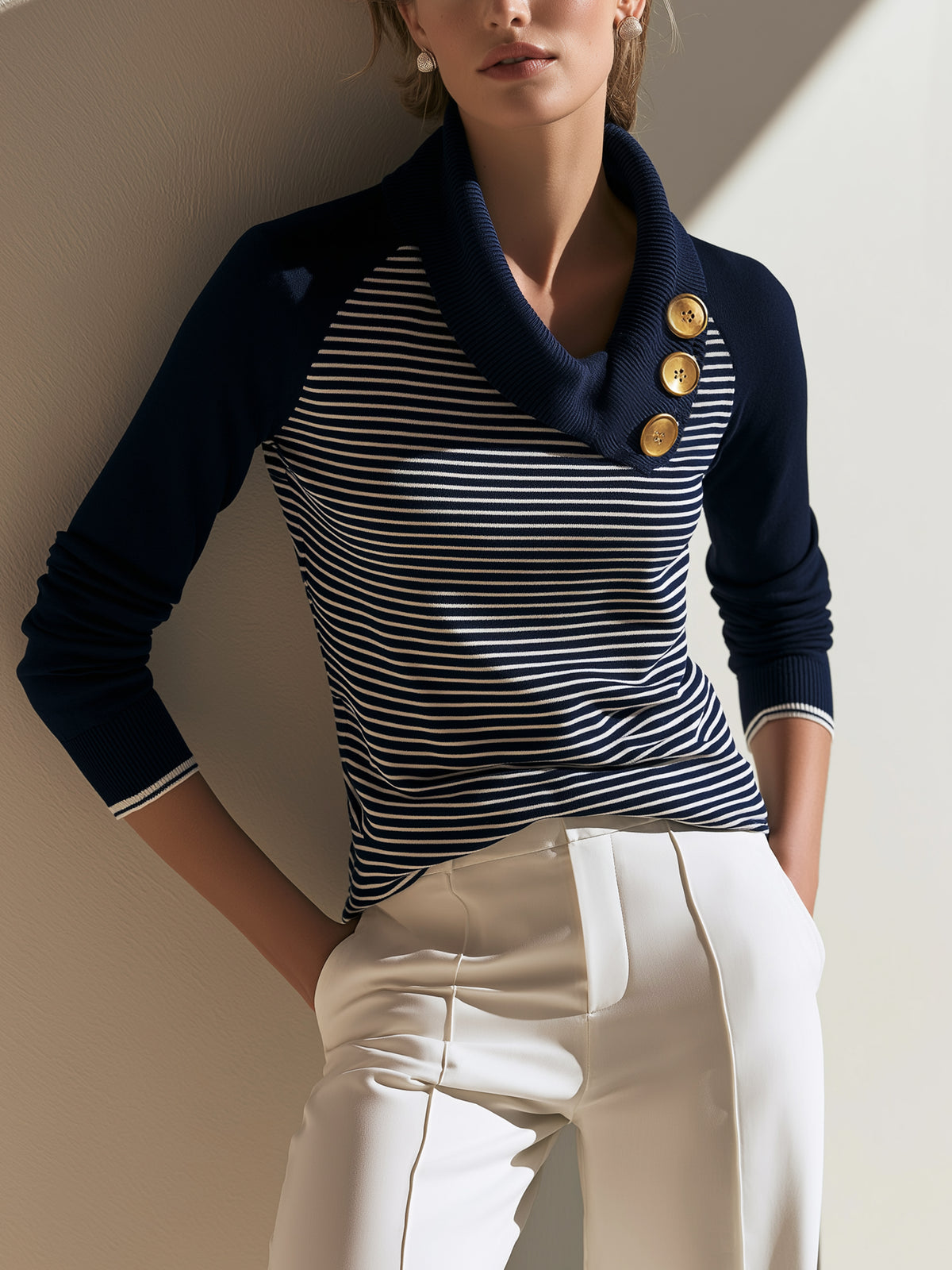 Navy‑White Striped Knit Knitwear