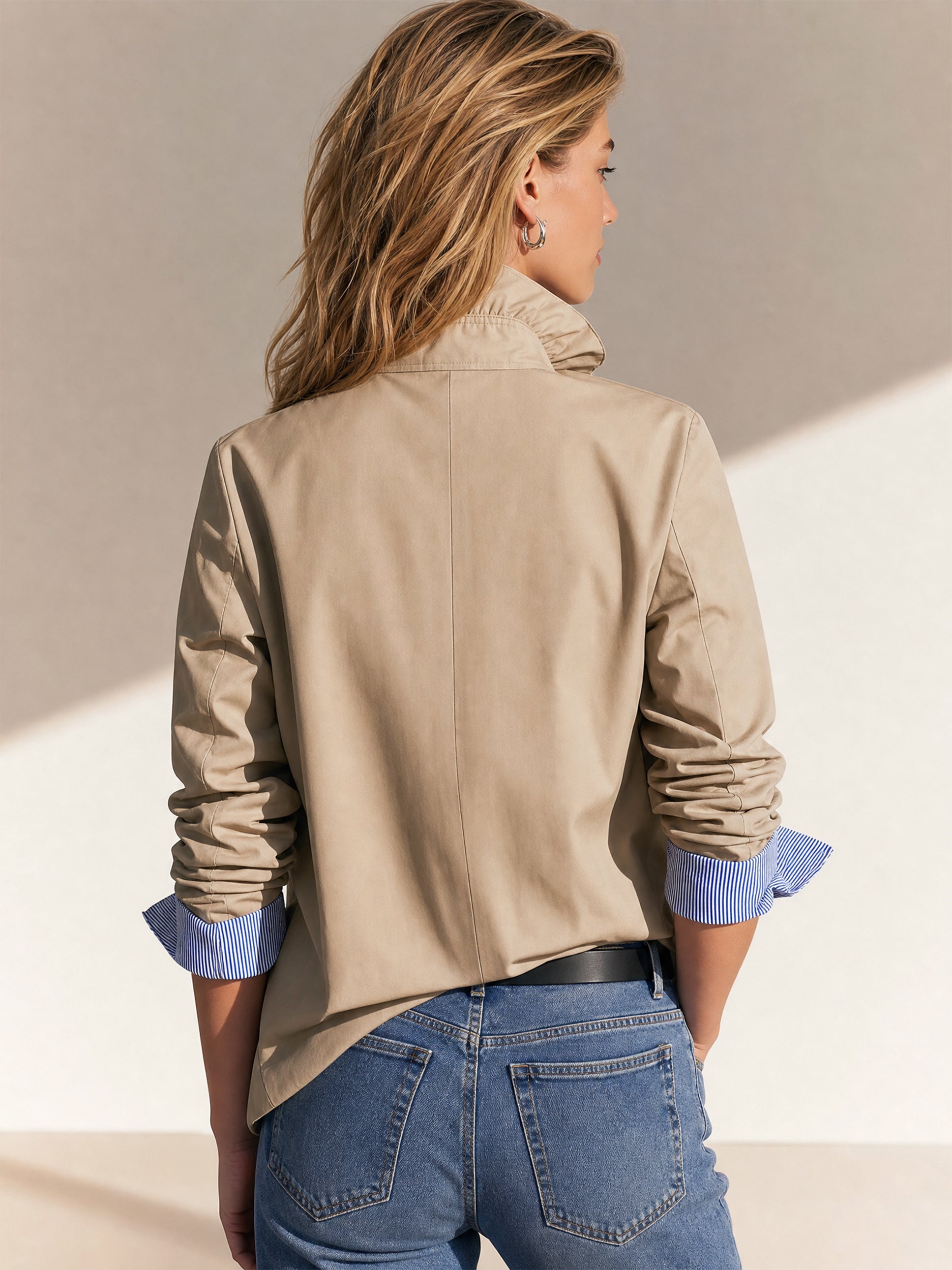 Khaki Ruffle‑Collared Jacket Outerwear