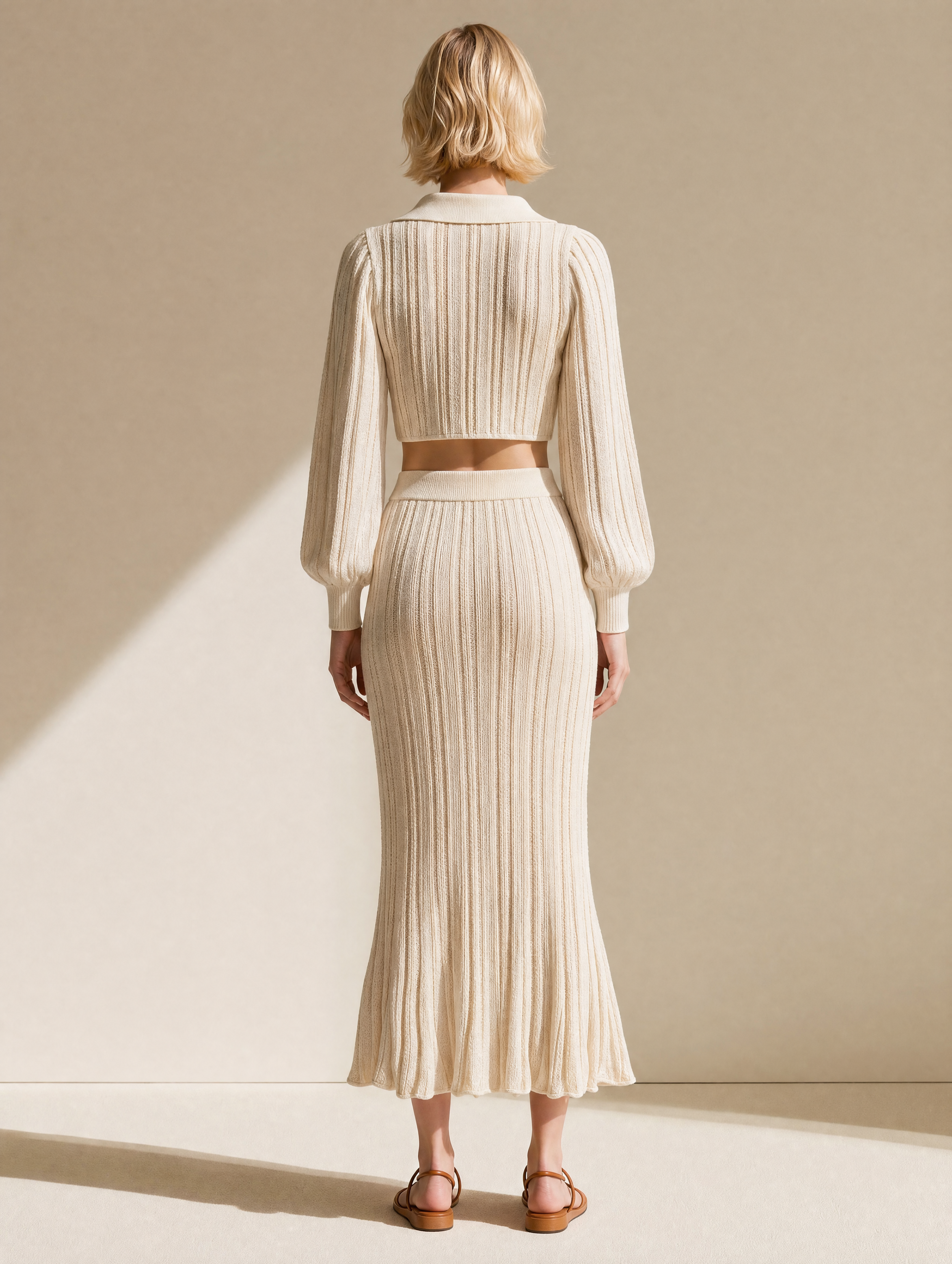 Ivory Cable-Knit Cropped Cardigan And Mermaid Maxi Skirt Set