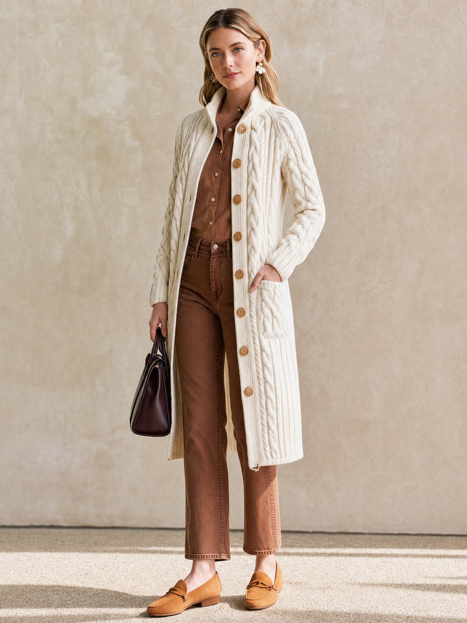 Cable‑Knit Long Cardigan Coat Outerwear