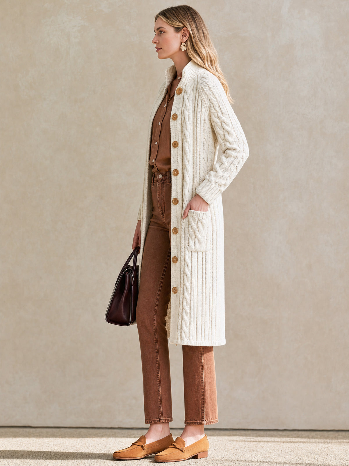 Cable‑Knit Long Cardigan Coat Outerwear
