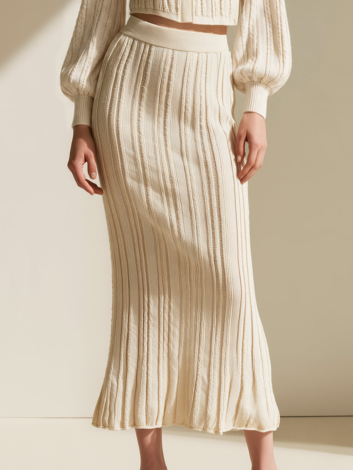 Off-white Ribbed Knit Fishtail Skirt