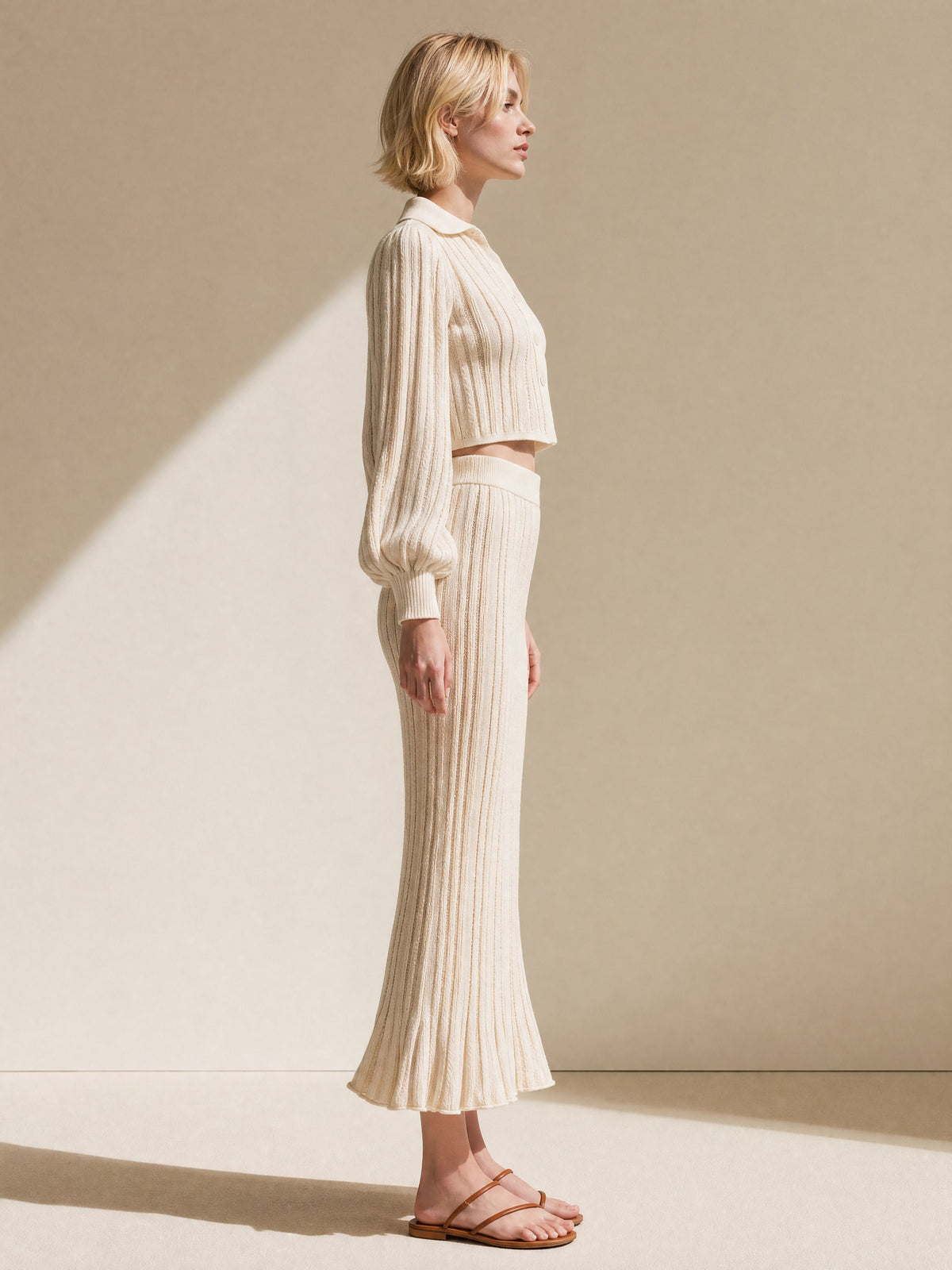 Off-white Ribbed Knit Fishtail Skirt