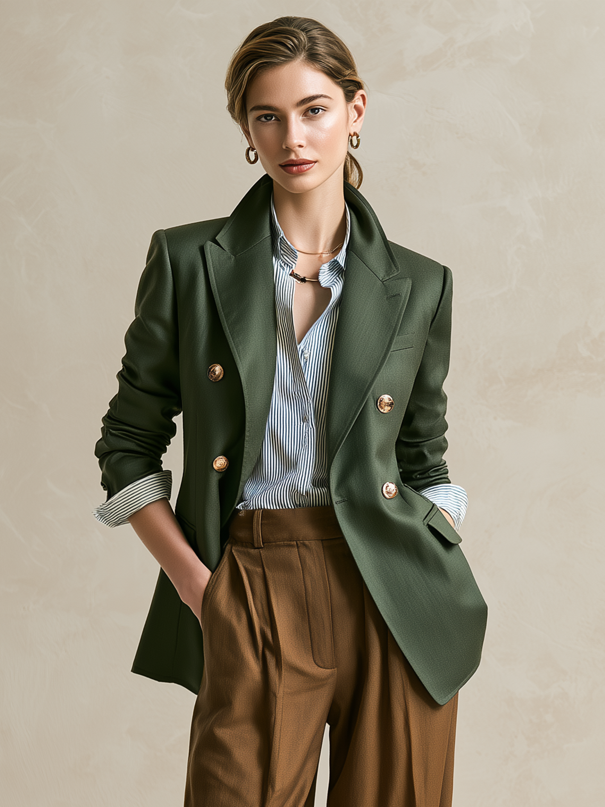 Elegant Forest Green Double-Breasted Blazer