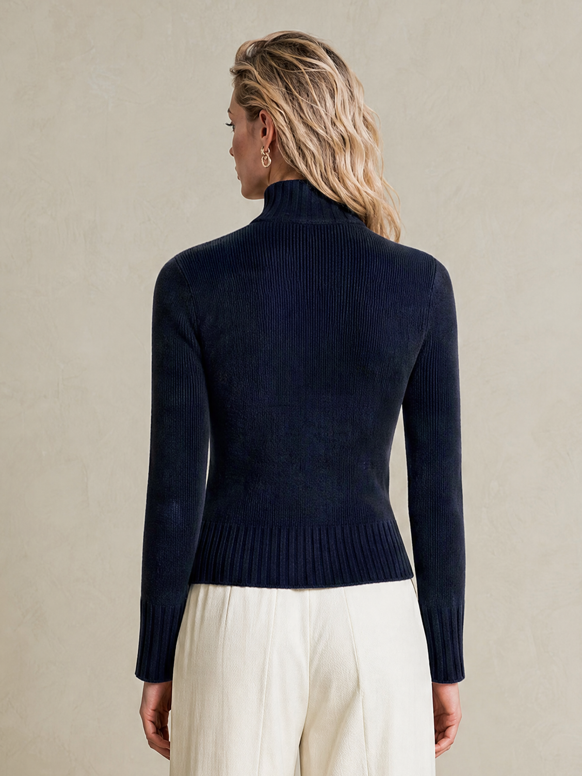 Elegant Navy Military Metal-Button Knit Cardigan