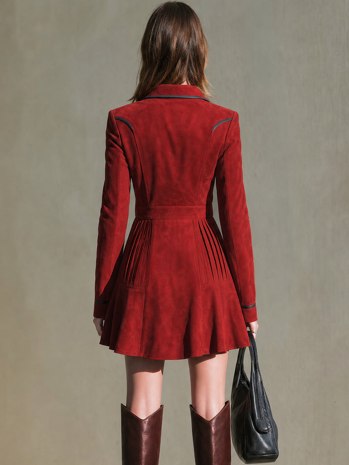 Suede‑Effect Leather‑Trim Shirt Mini Dress