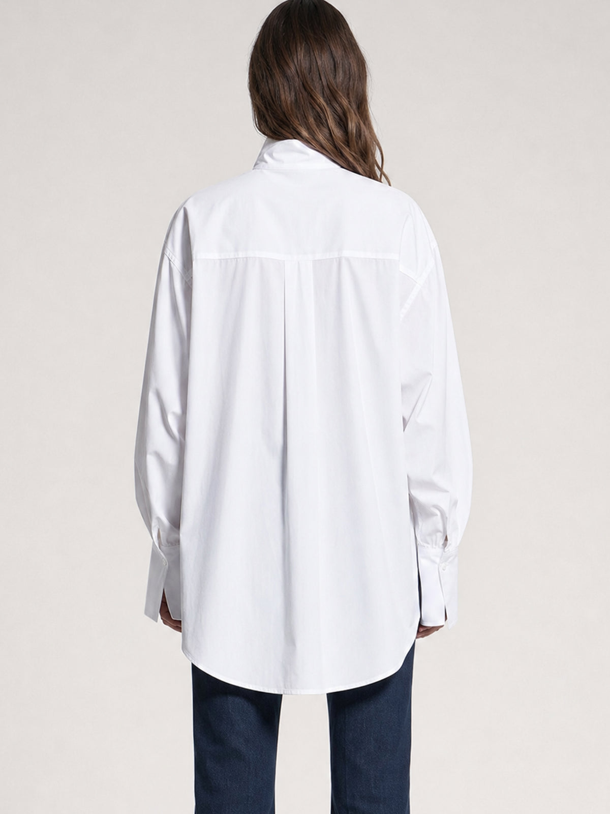 Oversized Tie-Neck Cotton Blend Shirt