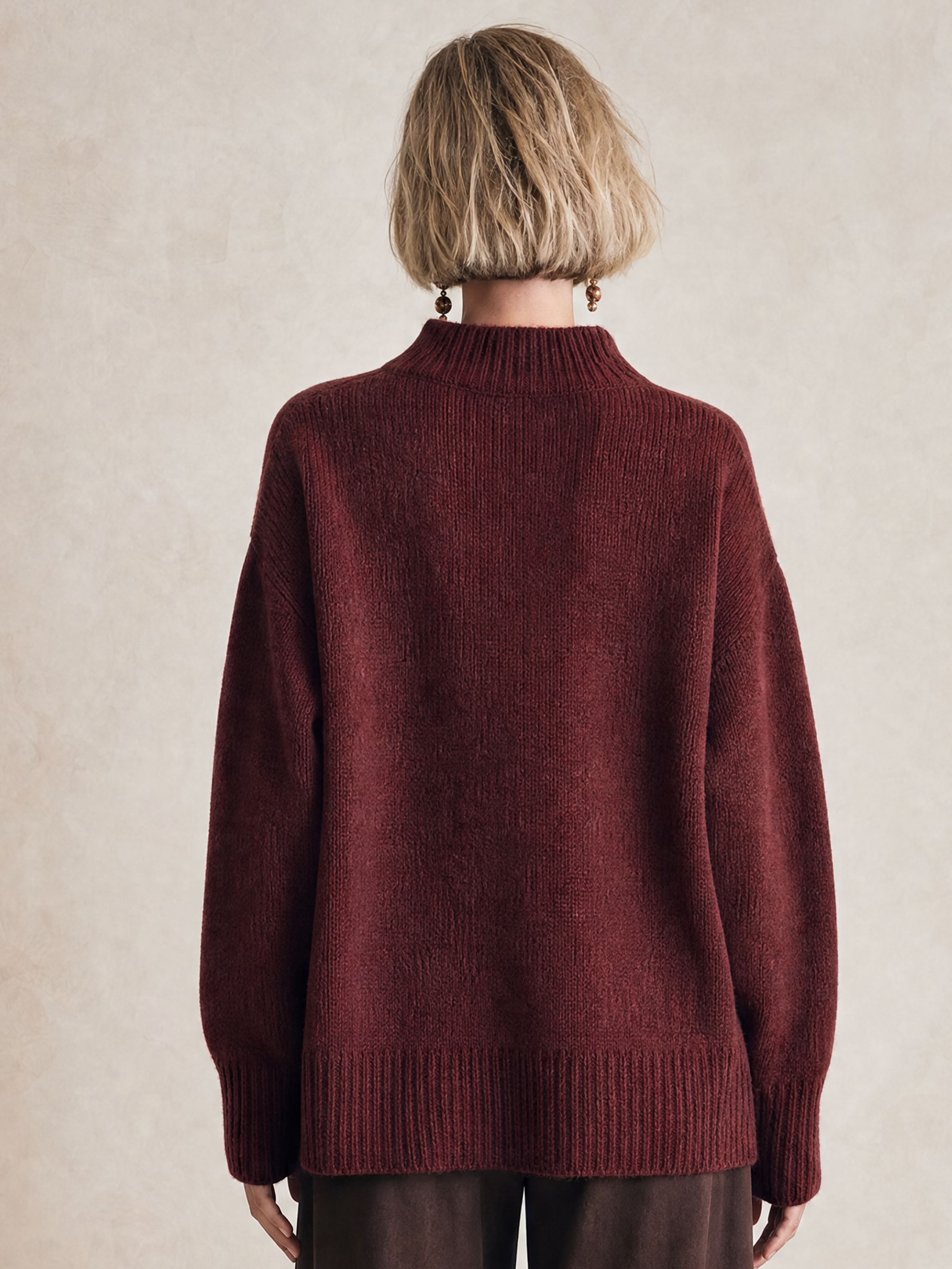 Elegant Deep Burgundy Soft-Brushed Mock Neck Sweater