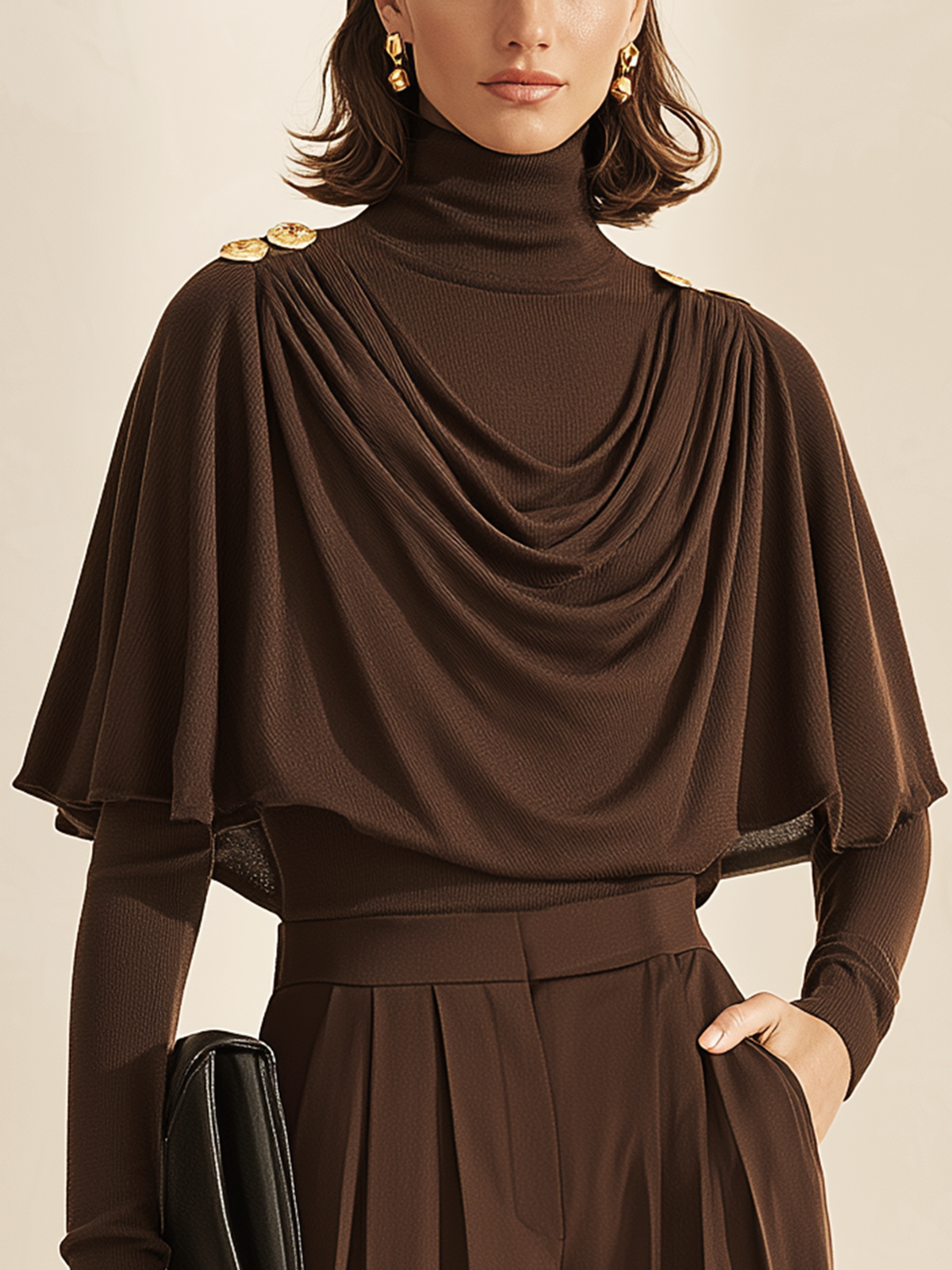 Draped Fake Two-Piece Turtleneck Long Sleeve Tee