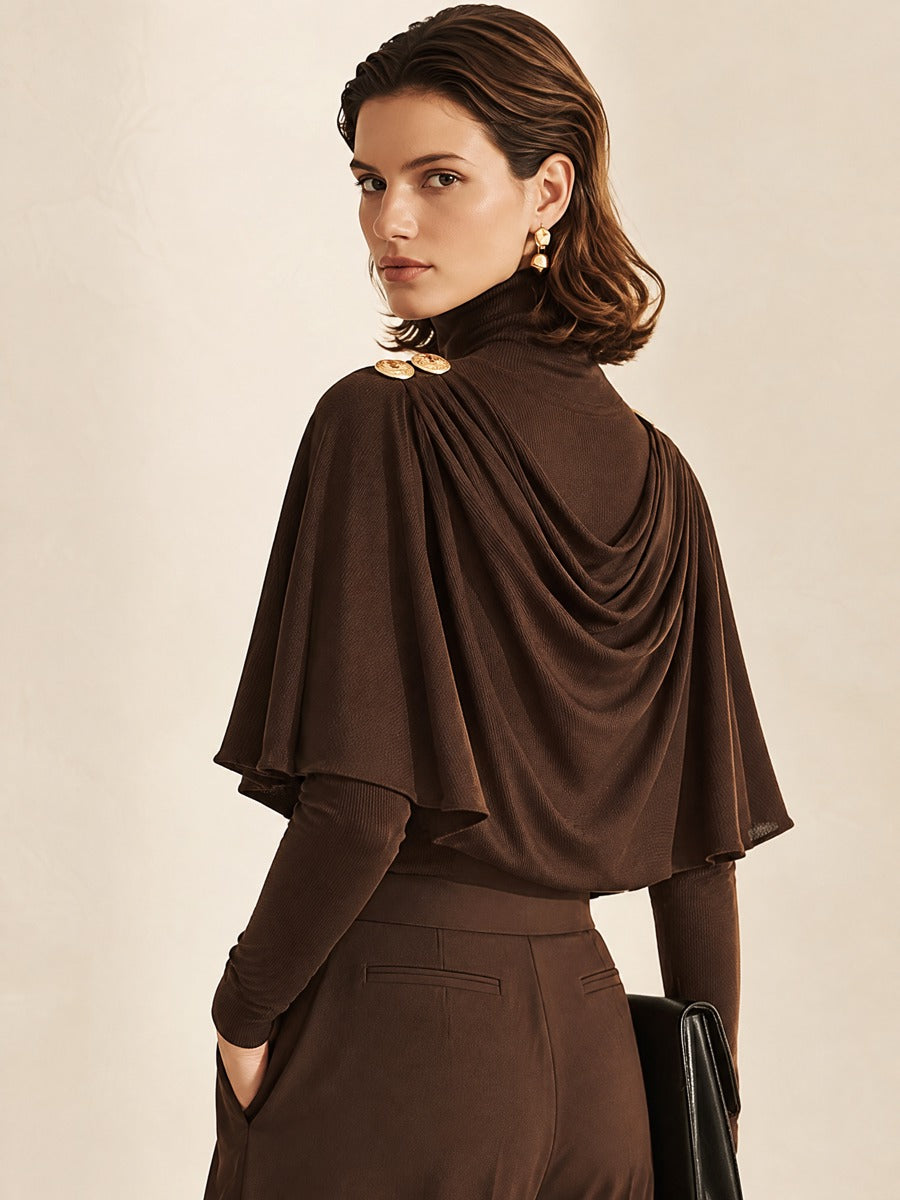 Draped Fake Two-Piece Turtleneck Long Sleeve Tee