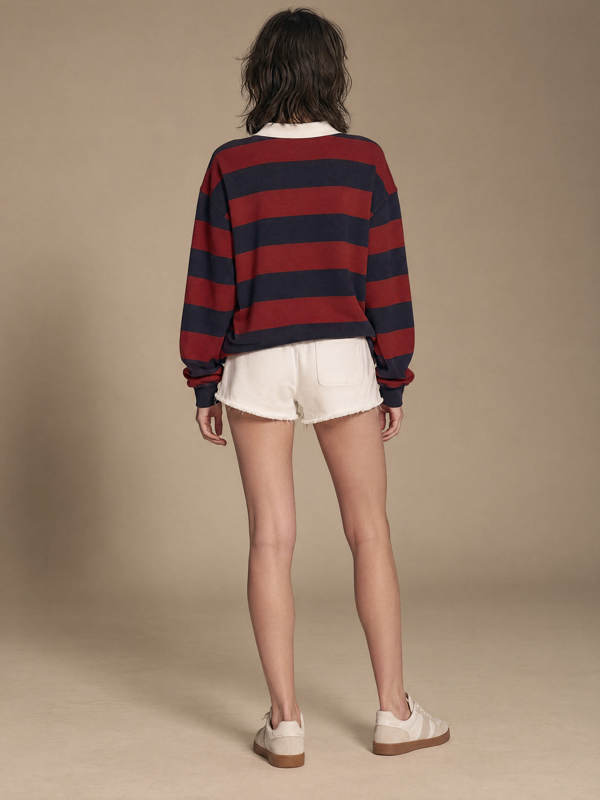 Navy And Burgundy Striped Rugby Polo Sweater With Contrast White Collar And Cuffs