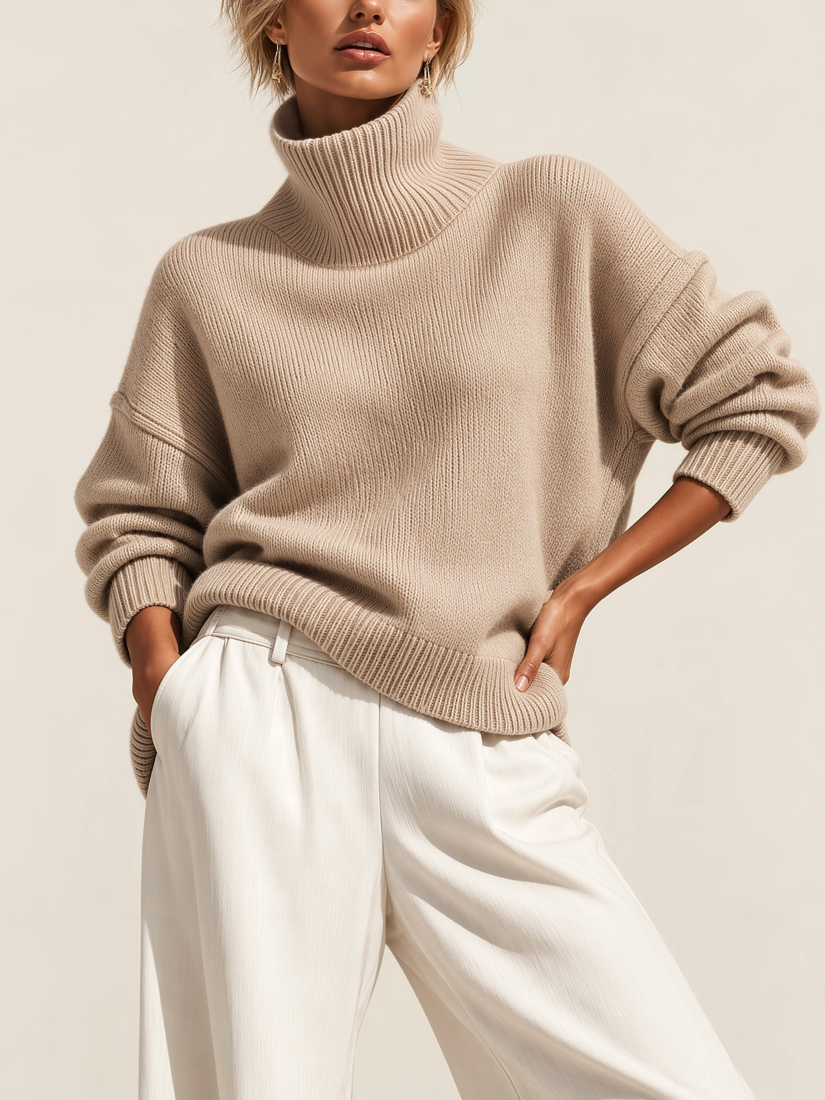 Relaxed Ribbed Turtleneck Sweater Pullover