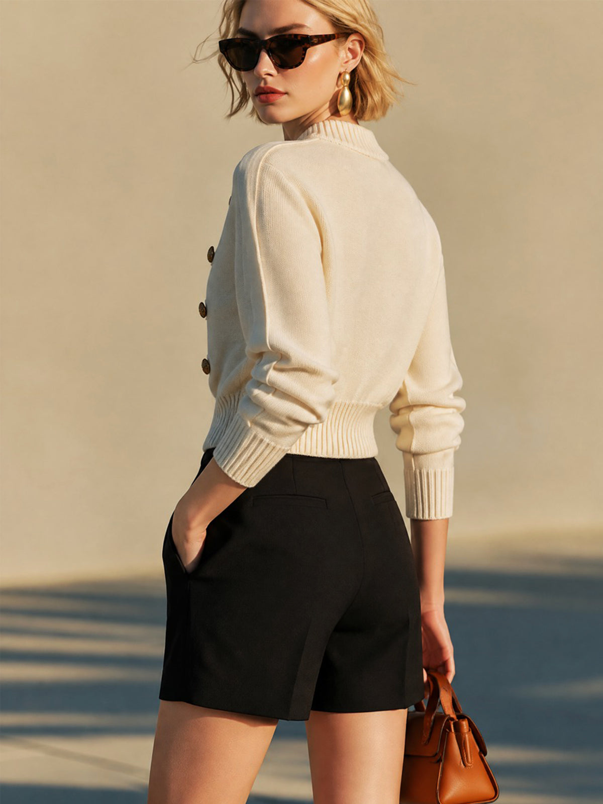 Soft Knit Sweater With Decorative Gold Buttons