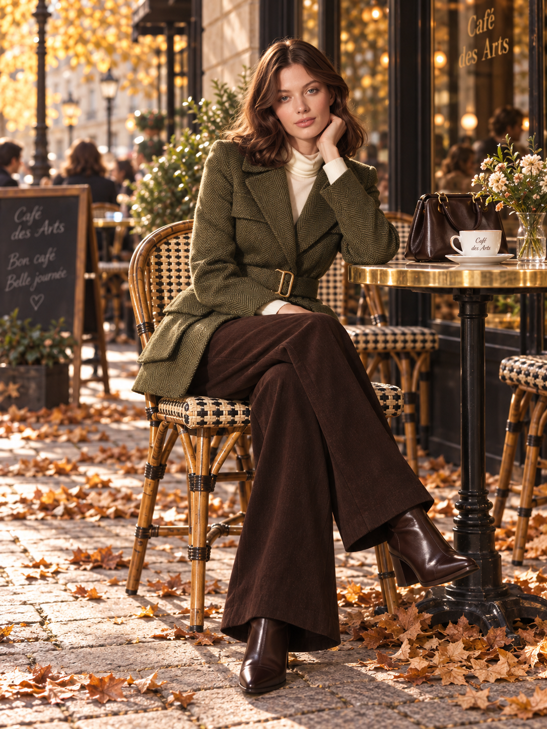 Olive Herringbone Belted Utility Blazer Jacket