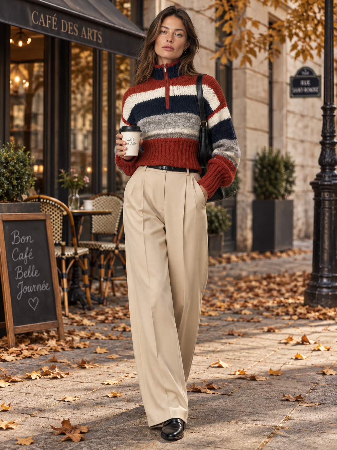 Colorblock Striped Chunky Knit Quarter-Zip Cropped Sweater