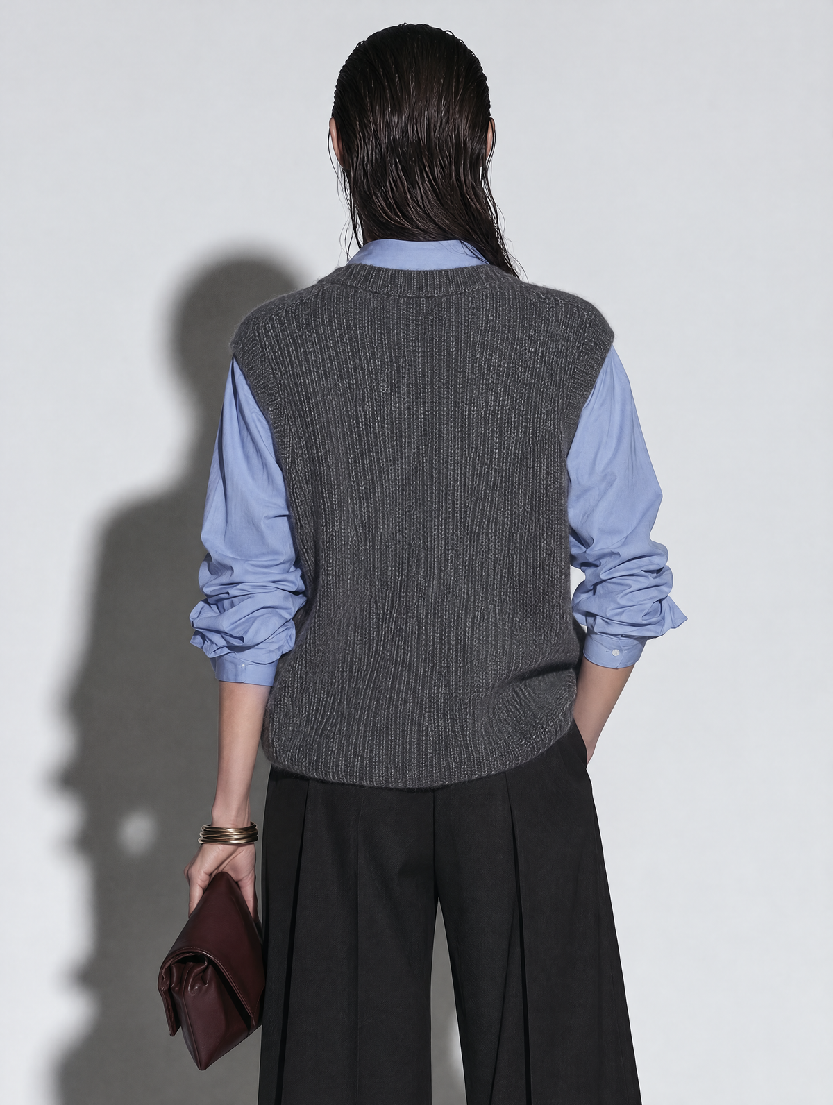 Grey V-Neck Button-Front Knit Sweater Vest