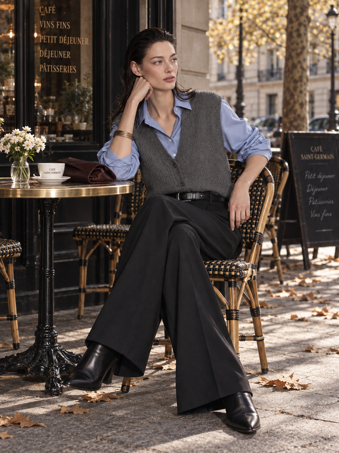 Grey V-Neck Button-Front Knit Sweater Vest