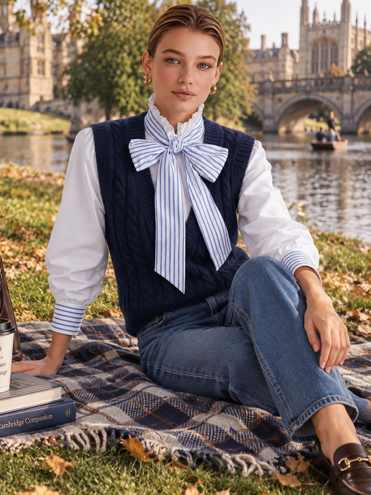 Navy Cable Knit V-Neck Sleeveless Layering Vest
