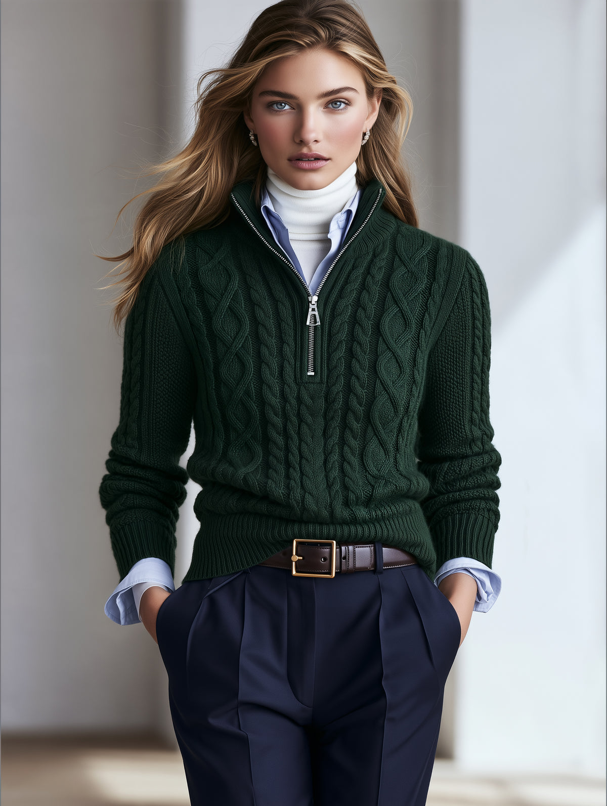 Cable Knit Half-Zip Sweater
